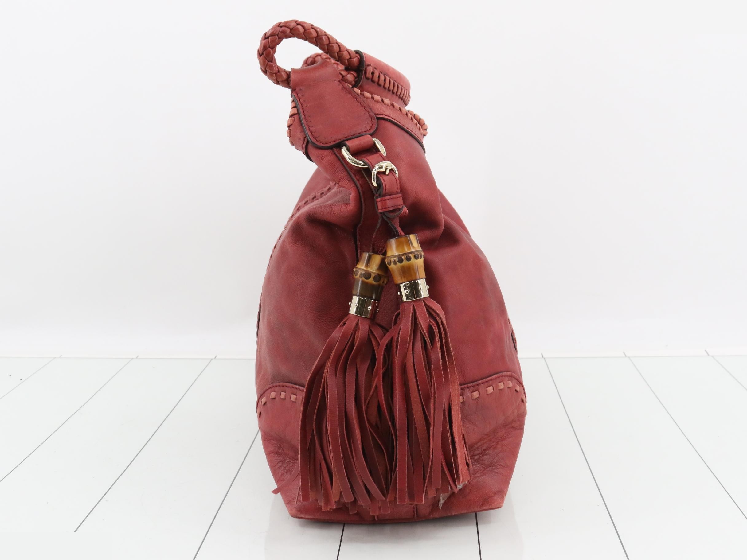 Leather one-shoulder bag with bamboo fringe — view 4