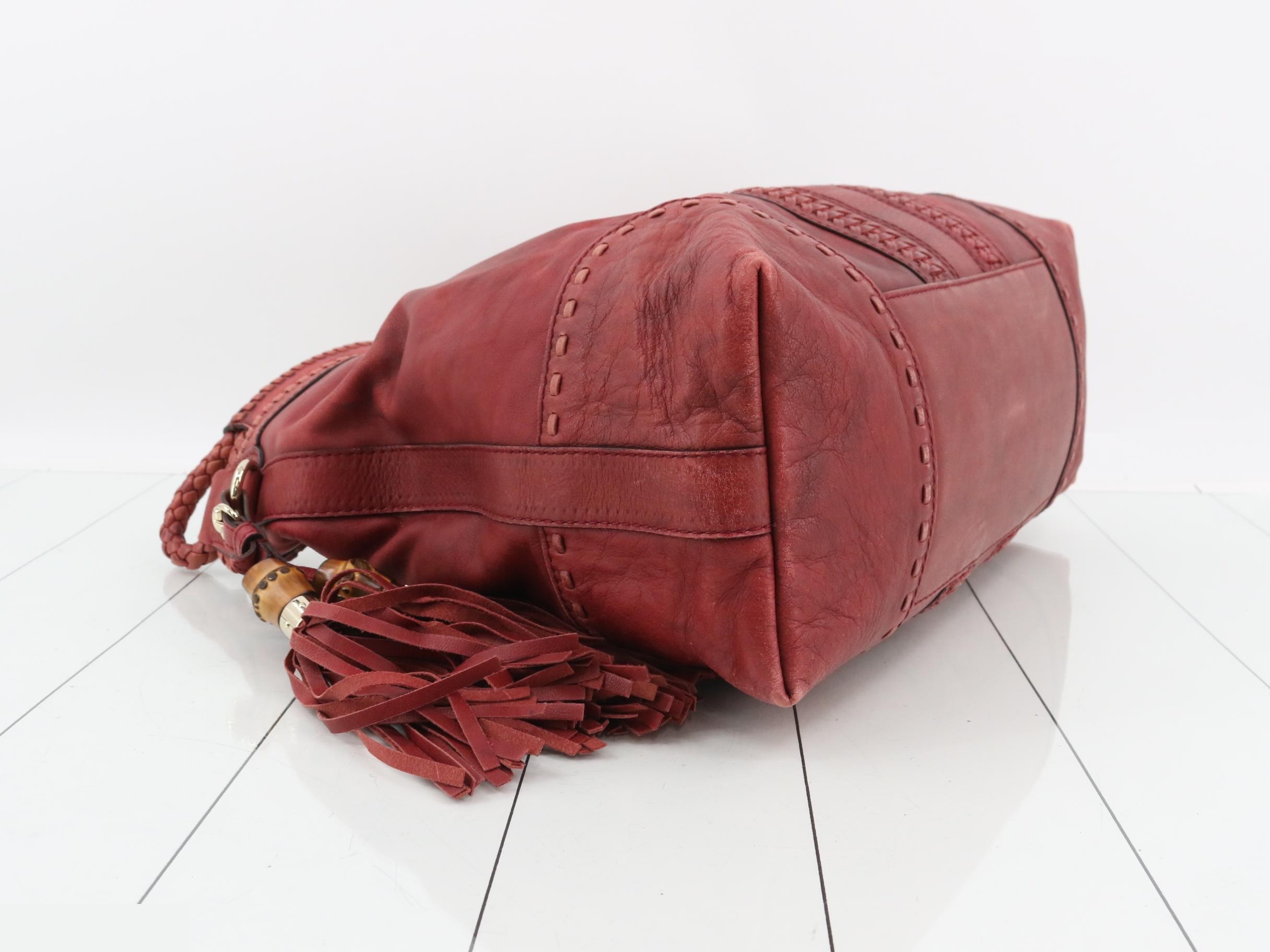 Leather one-shoulder bag with bamboo fringe — view 5