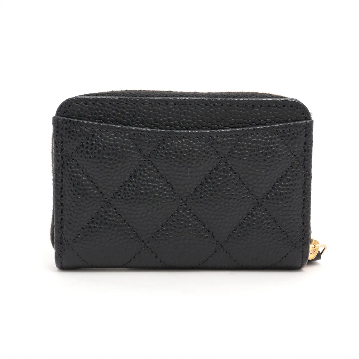 Matelasse caviar skin coin case black gold hardware H441L738 — view 2