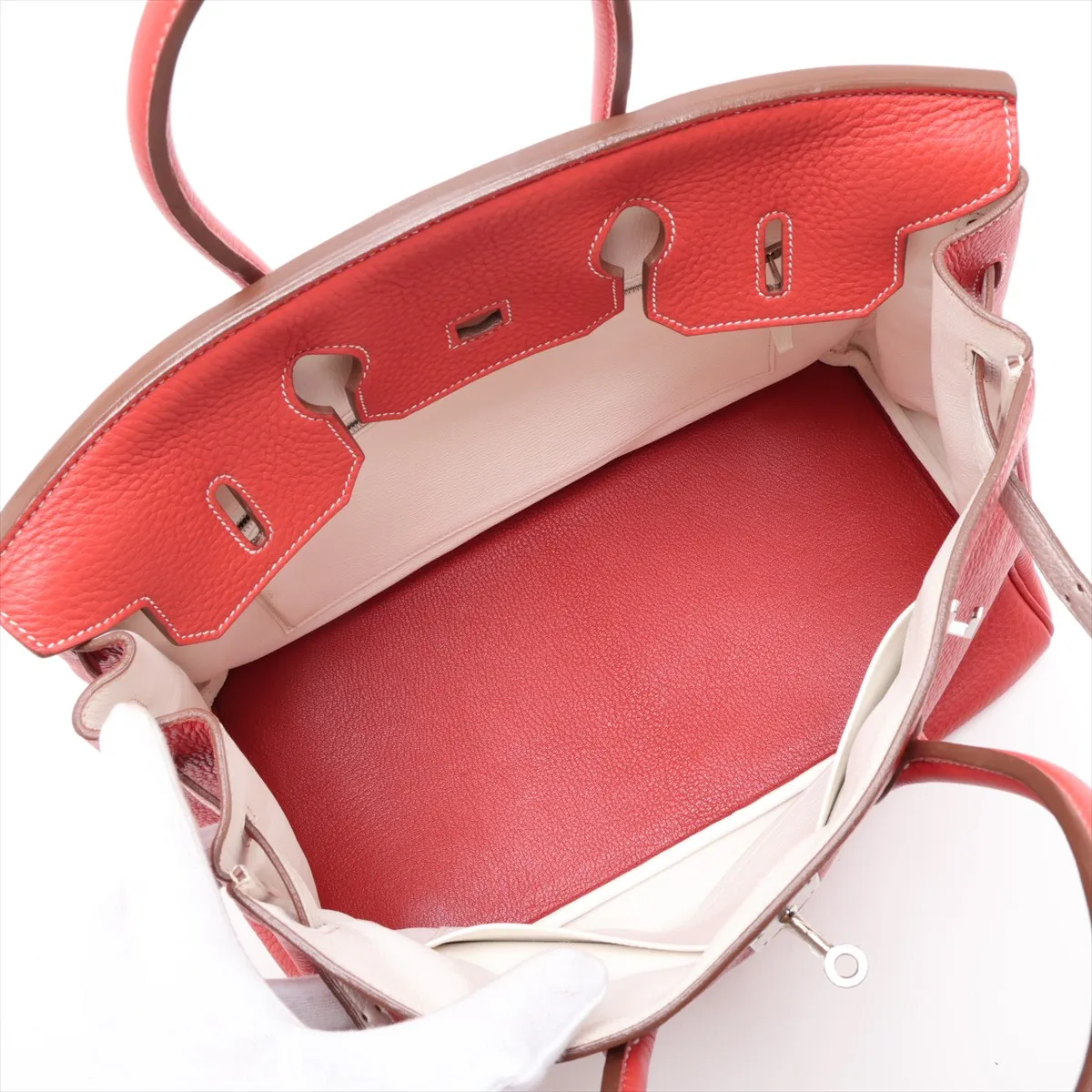 [Individually packaged] Hermes Birkin Eclat 35 Taurillon Clemence Sanguine x White Silver Hardware O: 2011 — view 7