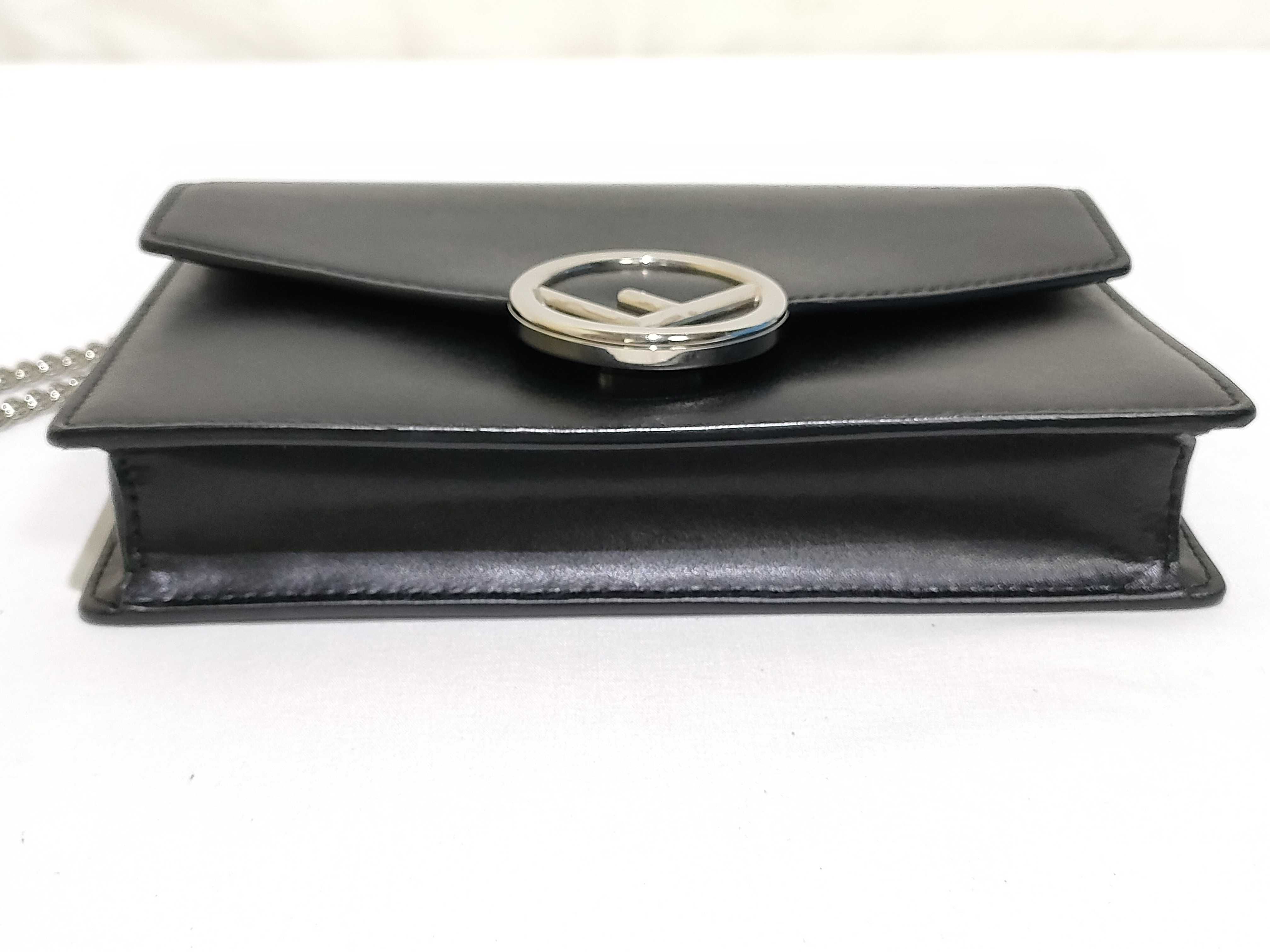 F is Fendi Leather Chain Shoulder Bag, Black, 8BS006 (Shoulder Bag) — view 7