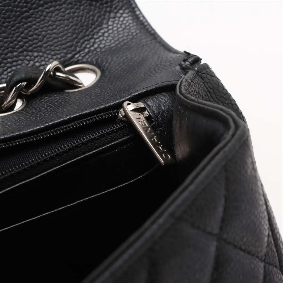 [Individually wrapped] Chanel Deca Matelasse 30 Large Caviar Skin Single Flap Double Chain Bag Black Silver Hardware 12460181 12th Series A58600 — view 11