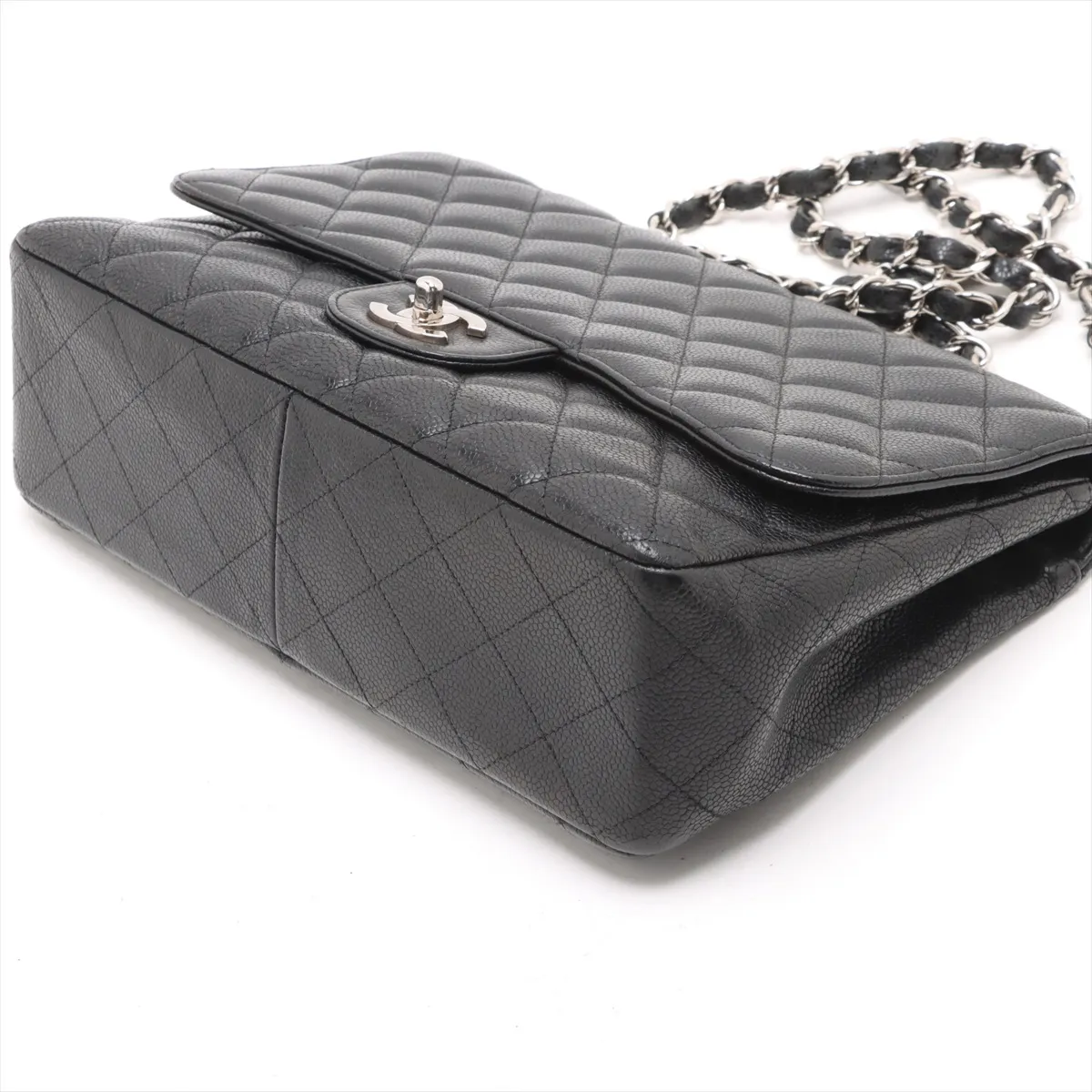 [Individually wrapped] Chanel Deca Matelasse 30 Large Caviar Skin Single Flap Double Chain Bag Black Silver Hardware 12460181 12th Series A58600 — view 3