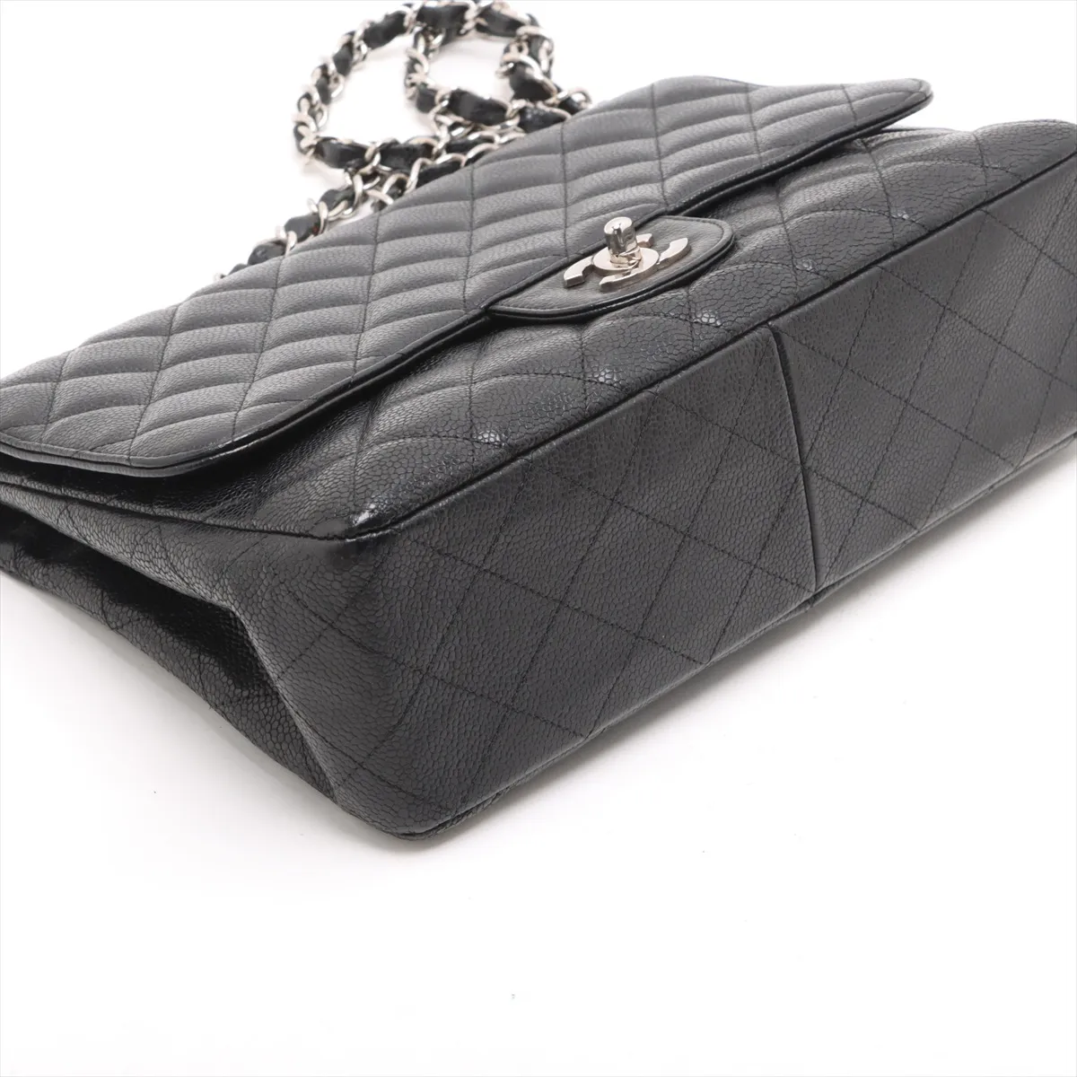[Individually wrapped] Chanel Deca Matelasse 30 Large Caviar Skin Single Flap Double Chain Bag Black Silver Hardware 12460181 12th Series A58600 — view 4