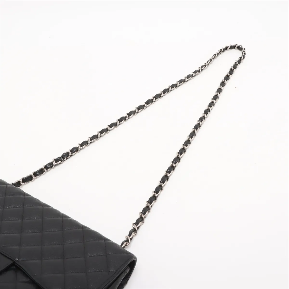 [Individually wrapped] Chanel Deca Matelasse 30 Large Caviar Skin Single Flap Double Chain Bag Black Silver Hardware 12460181 12th Series A58600 — view 5