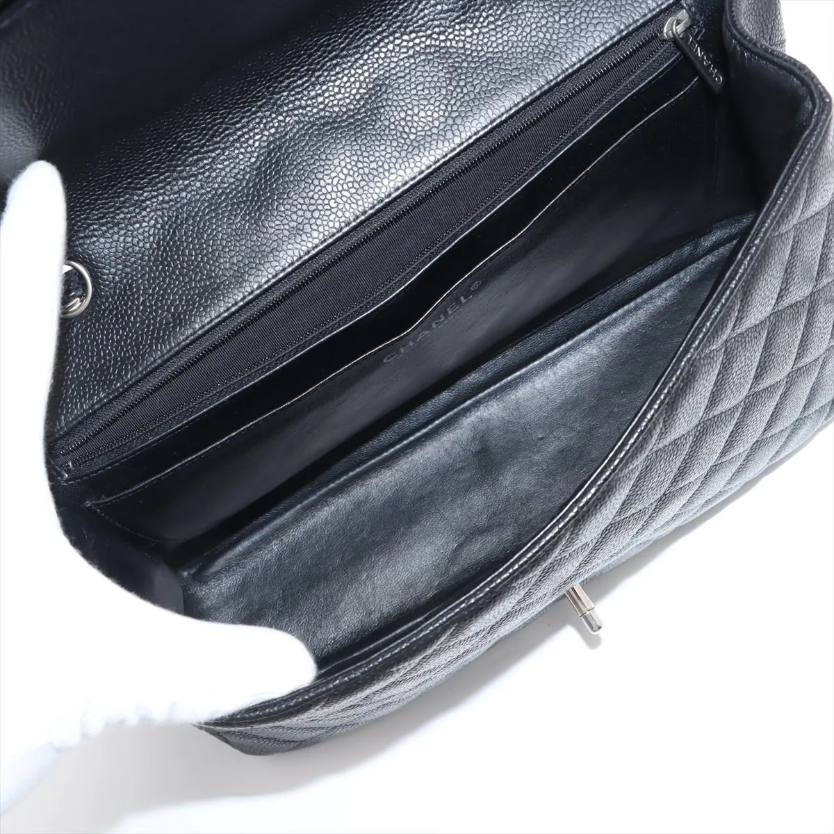 [Individually wrapped] Chanel Deca Matelasse 30 Large Caviar Skin Single Flap Double Chain Bag Black Silver Hardware 12460181 12th Series A58600 — view 6
