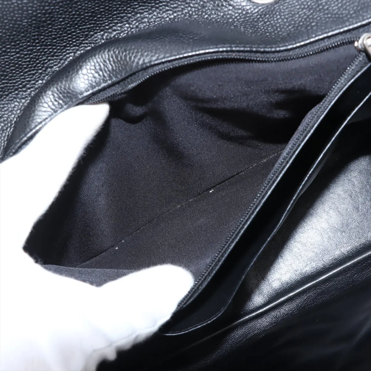 [Individually wrapped] Chanel Deca Matelasse 30 Large Caviar Skin Single Flap Double Chain Bag Black Silver Hardware 12460181 12th Series A58600 — view 8