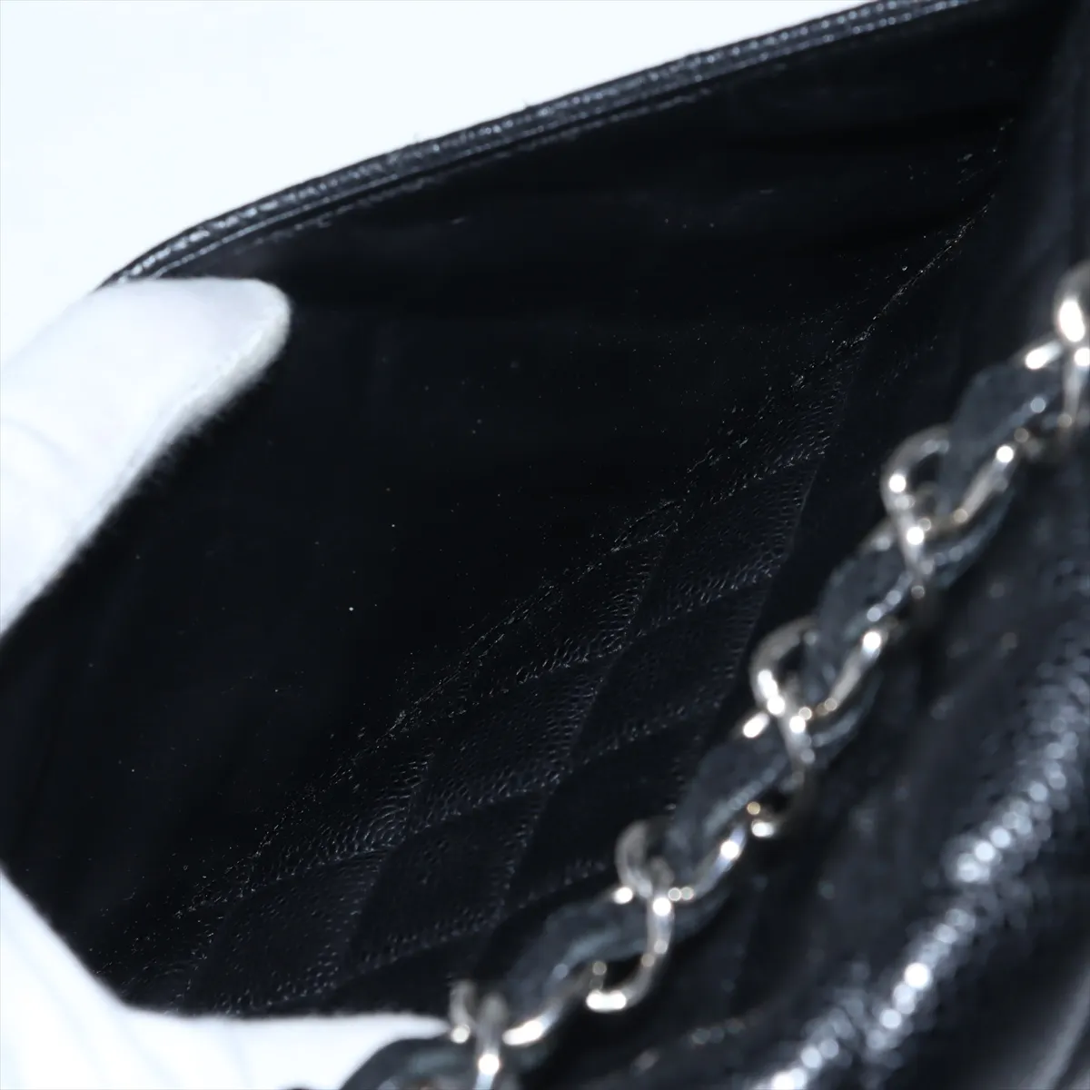 [Individually wrapped] Chanel Deca Matelasse 30 Large Caviar Skin Single Flap Double Chain Bag Black Silver Hardware 12460181 12th Series A58600 — view 9