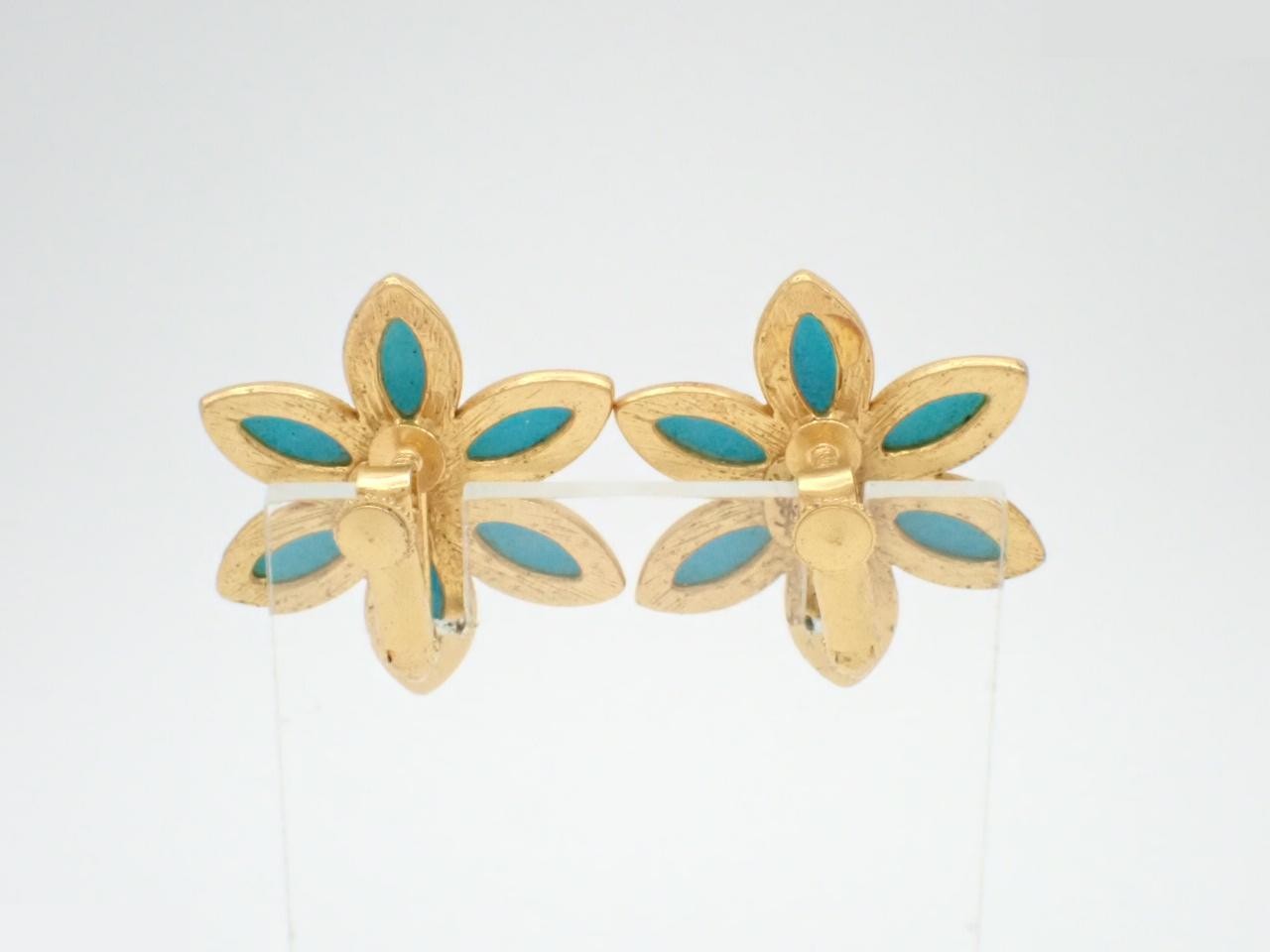Earrings, flower design, colored gemstones, gold — view 2