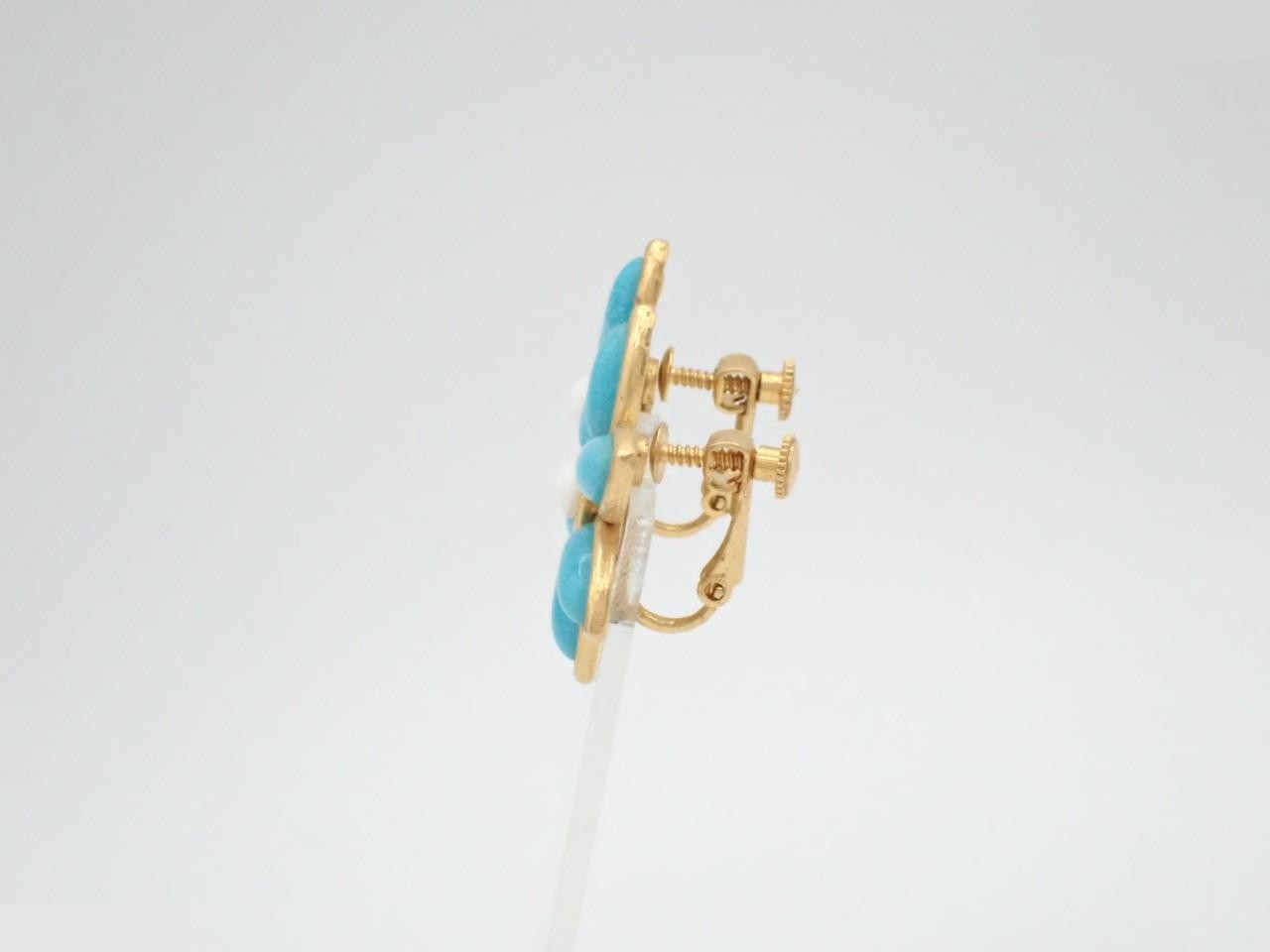 Earrings, flower design, colored gemstones, gold — view 3