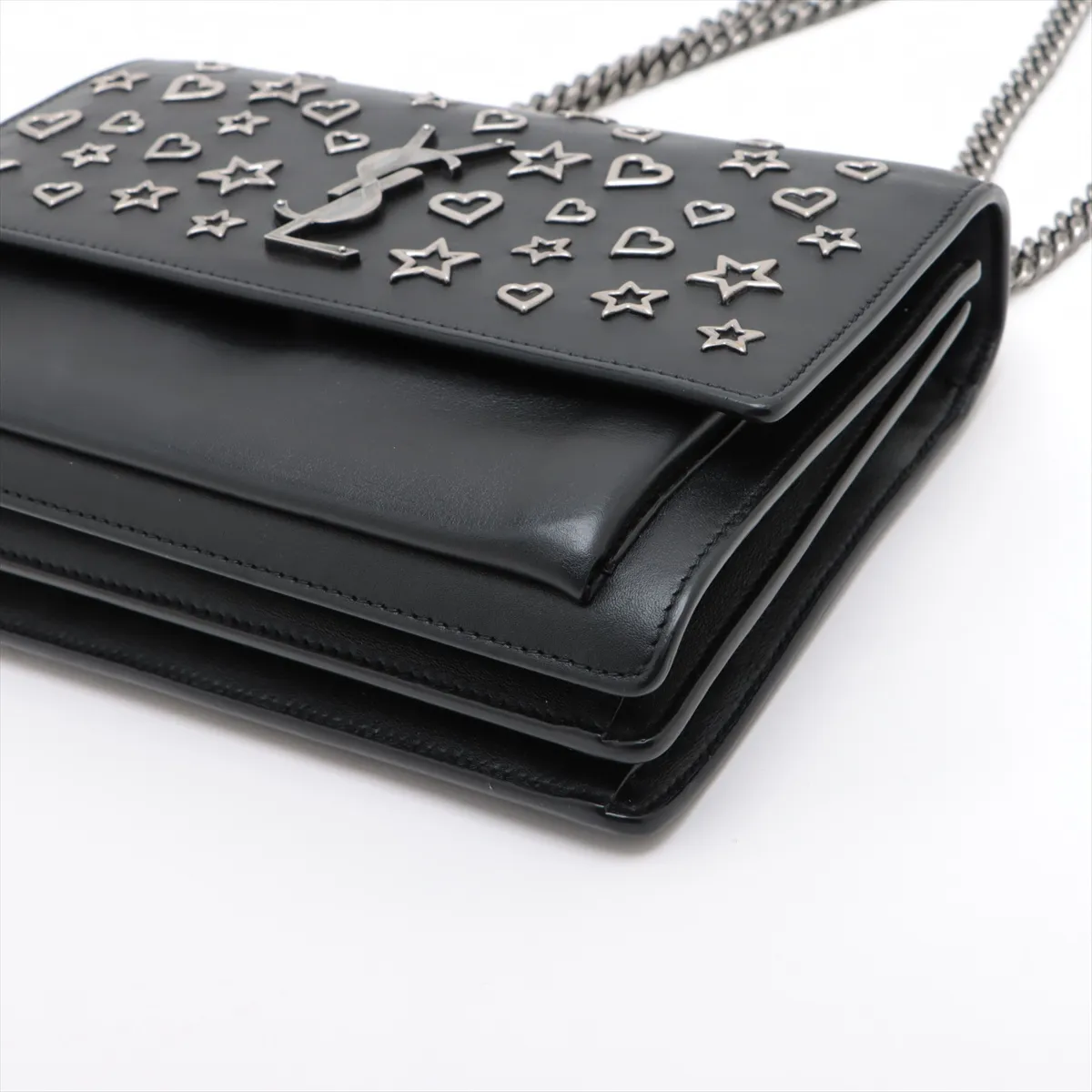 Leather Chain Shoulder Bag Black 470426 — view 3