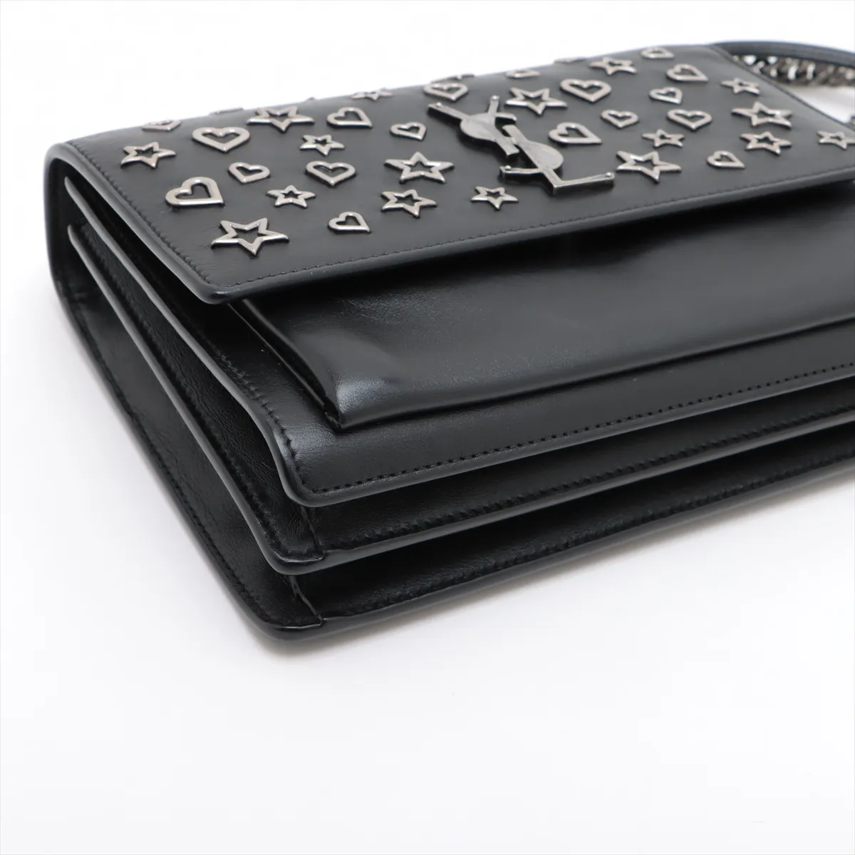 Leather Chain Shoulder Bag Black 470426 — view 4