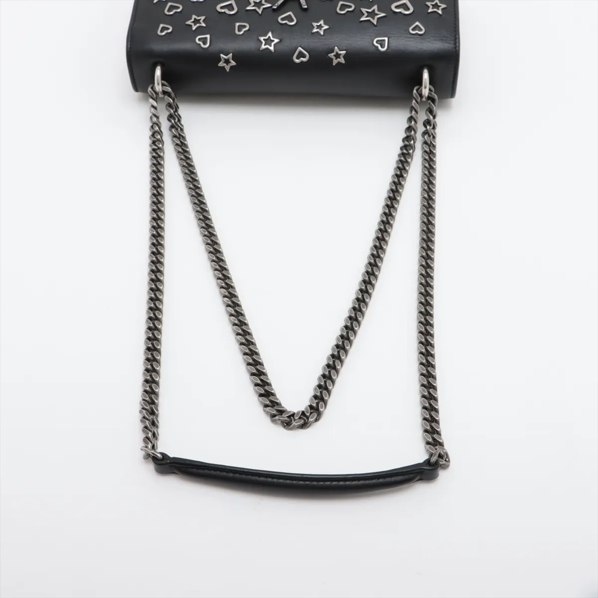 Leather Chain Shoulder Bag Black 470426 — view 5