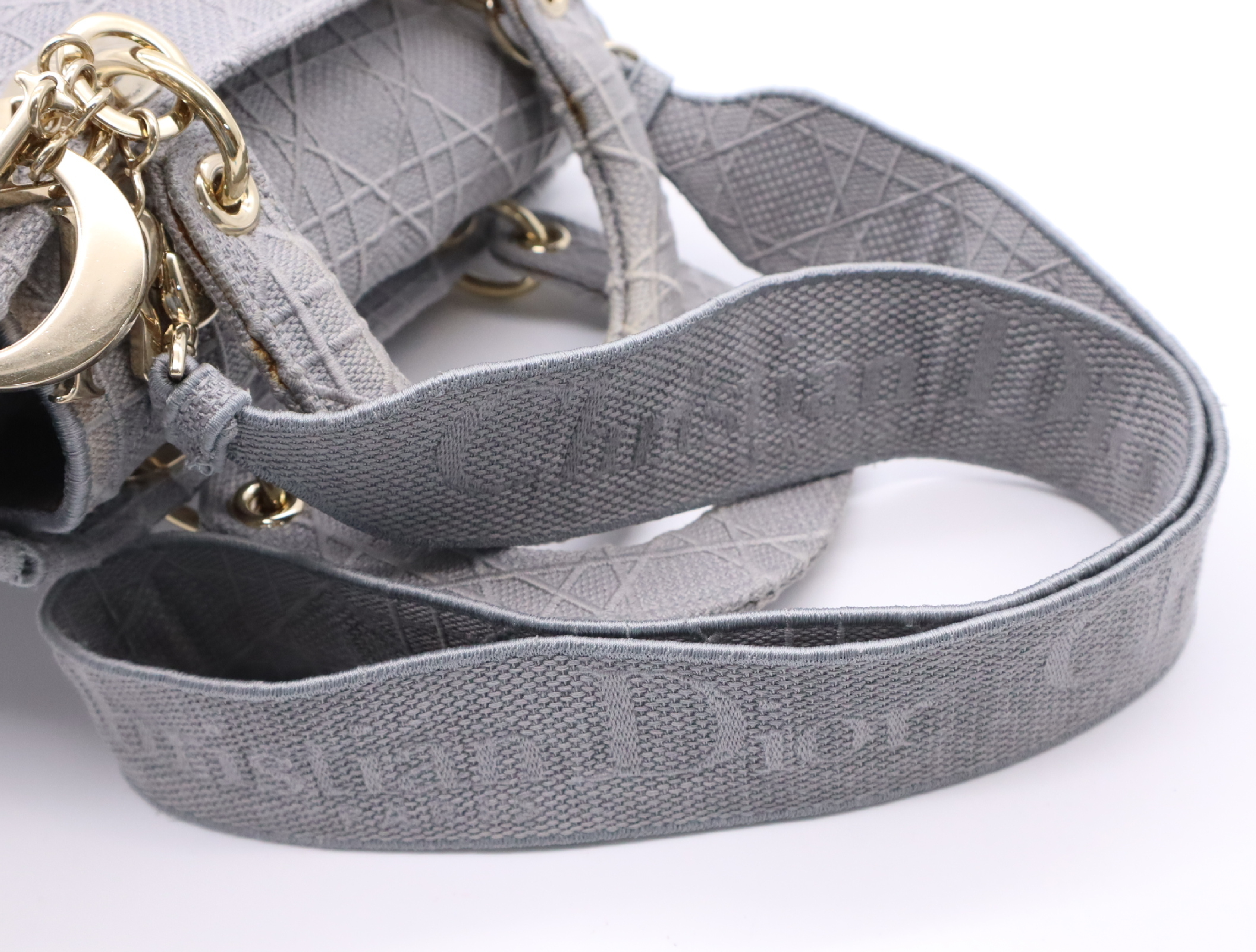 Canvas D-Lite Medium Grey Handbag with Gold Hardware and Shoulder Strap — view 12