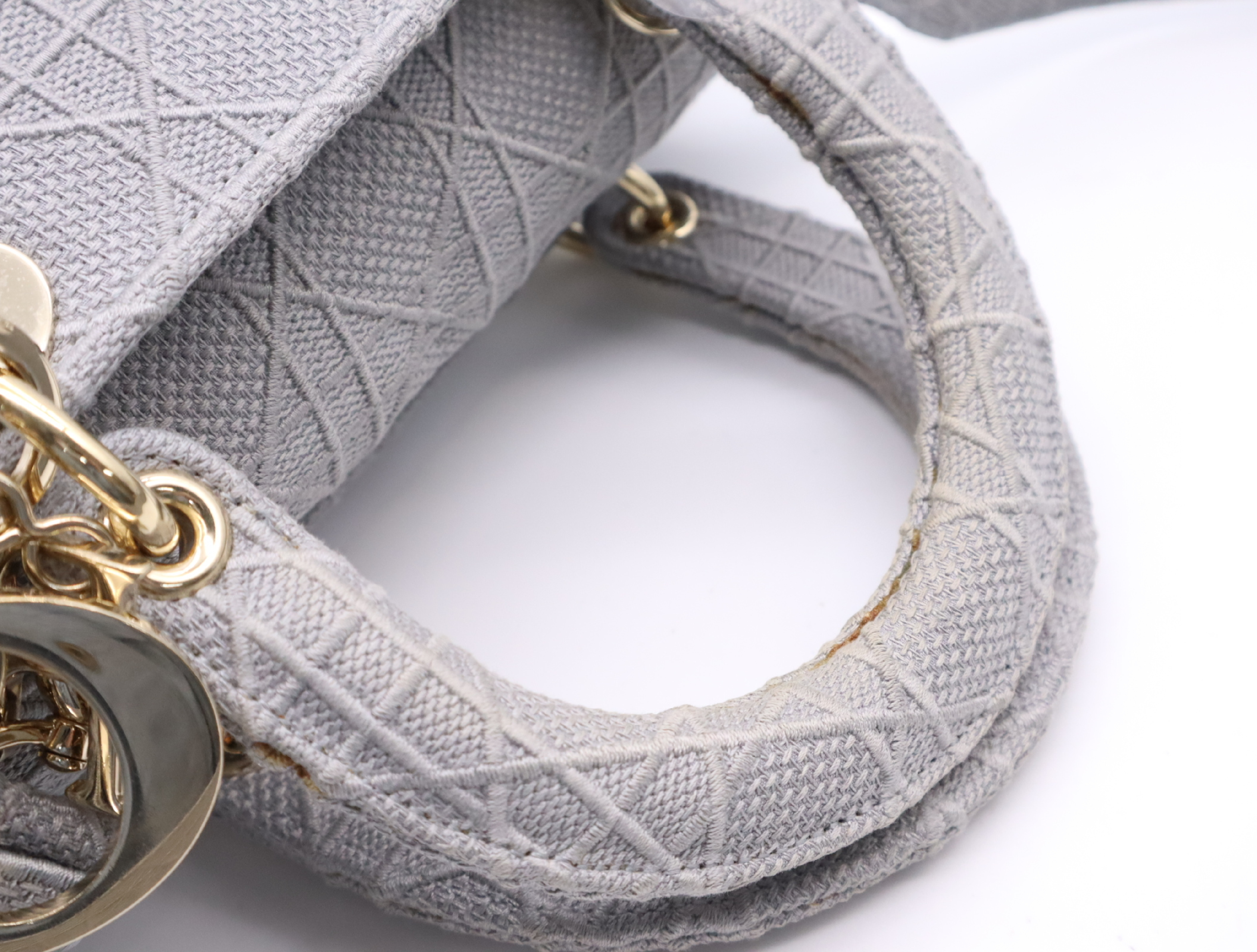 Canvas D-Lite Medium Grey Handbag with Gold Hardware and Shoulder Strap — view 13