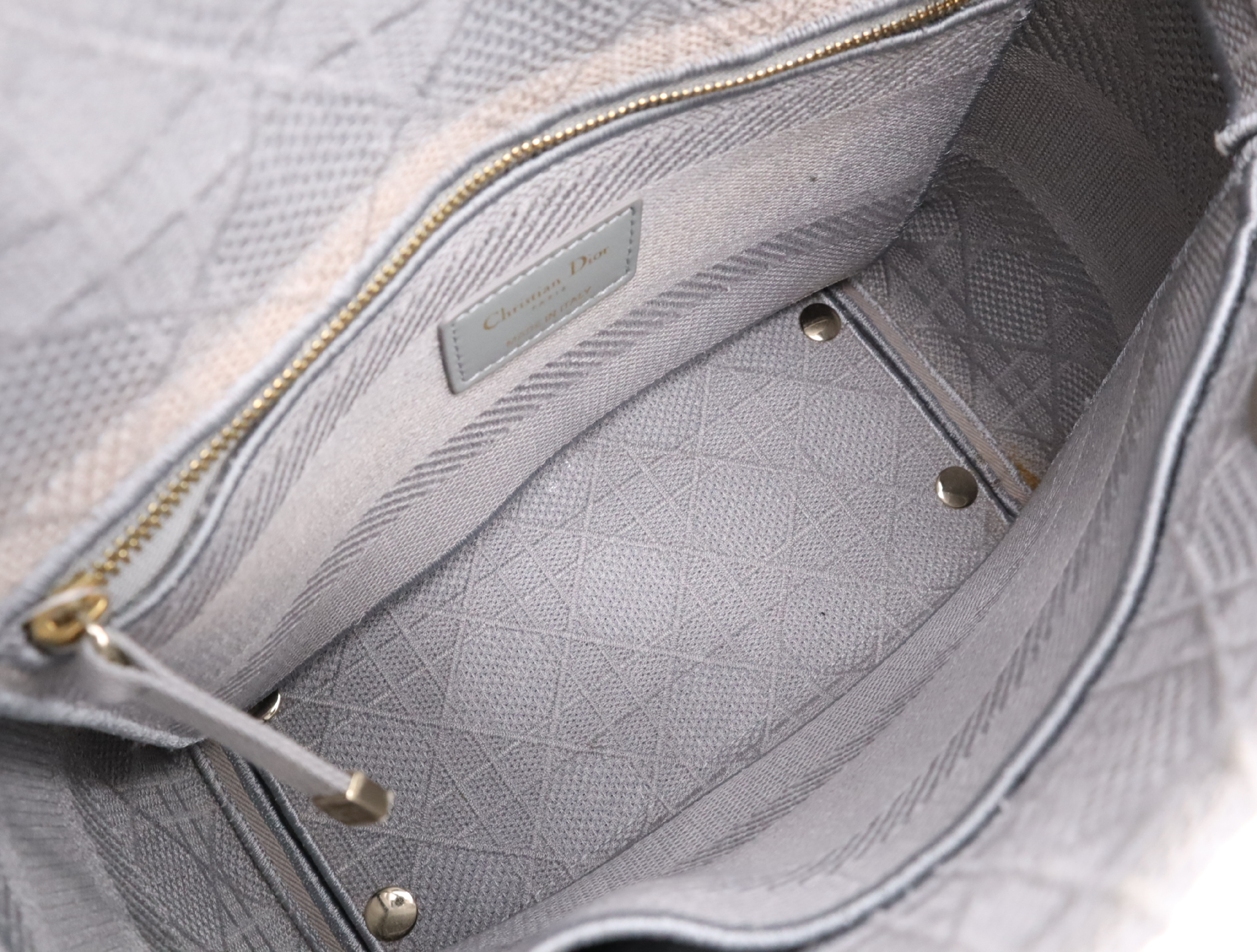 Canvas D-Lite Medium Grey Handbag with Gold Hardware and Shoulder Strap — view 15