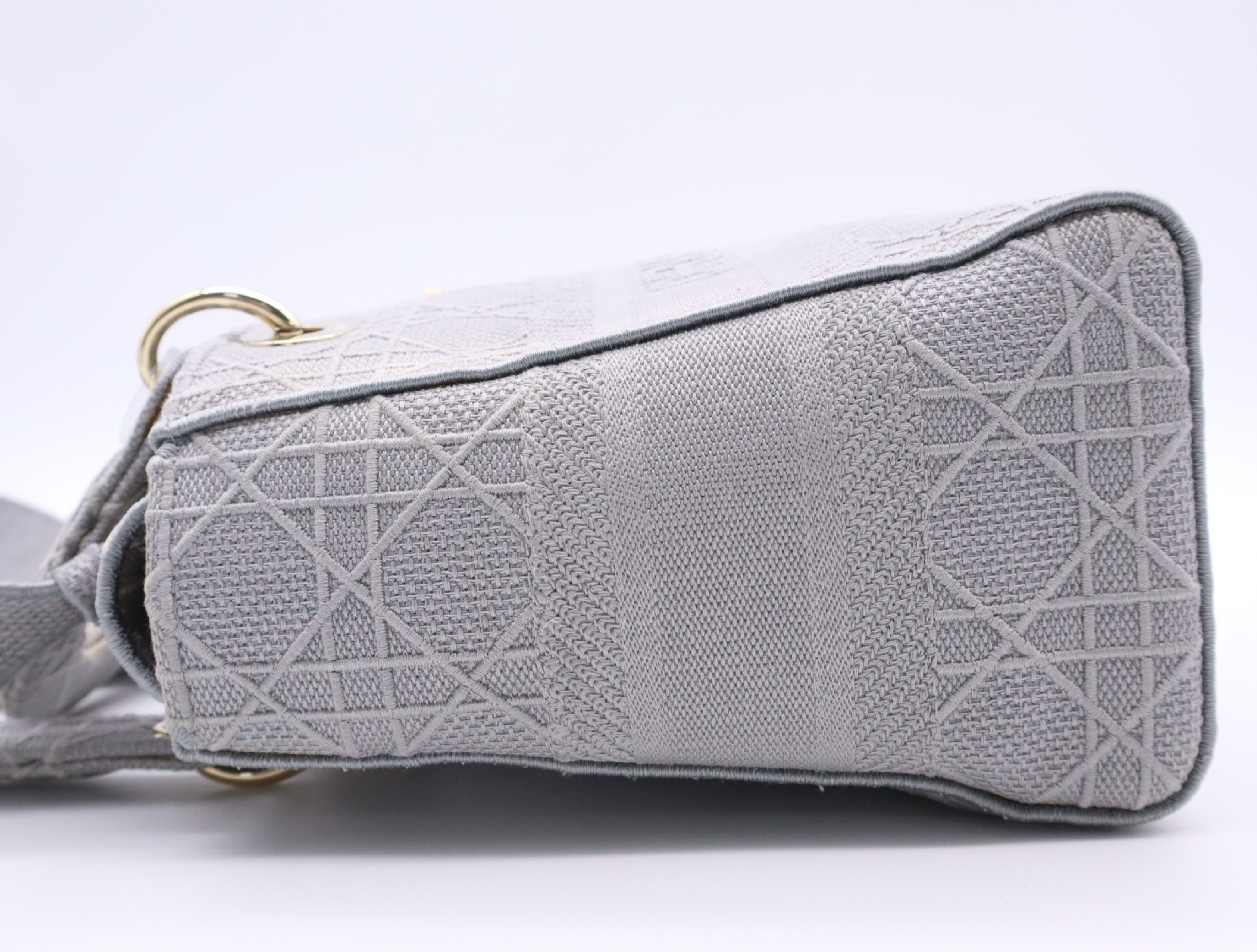 Canvas D-Lite Medium Grey Handbag with Gold Hardware and Shoulder Strap — view 3
