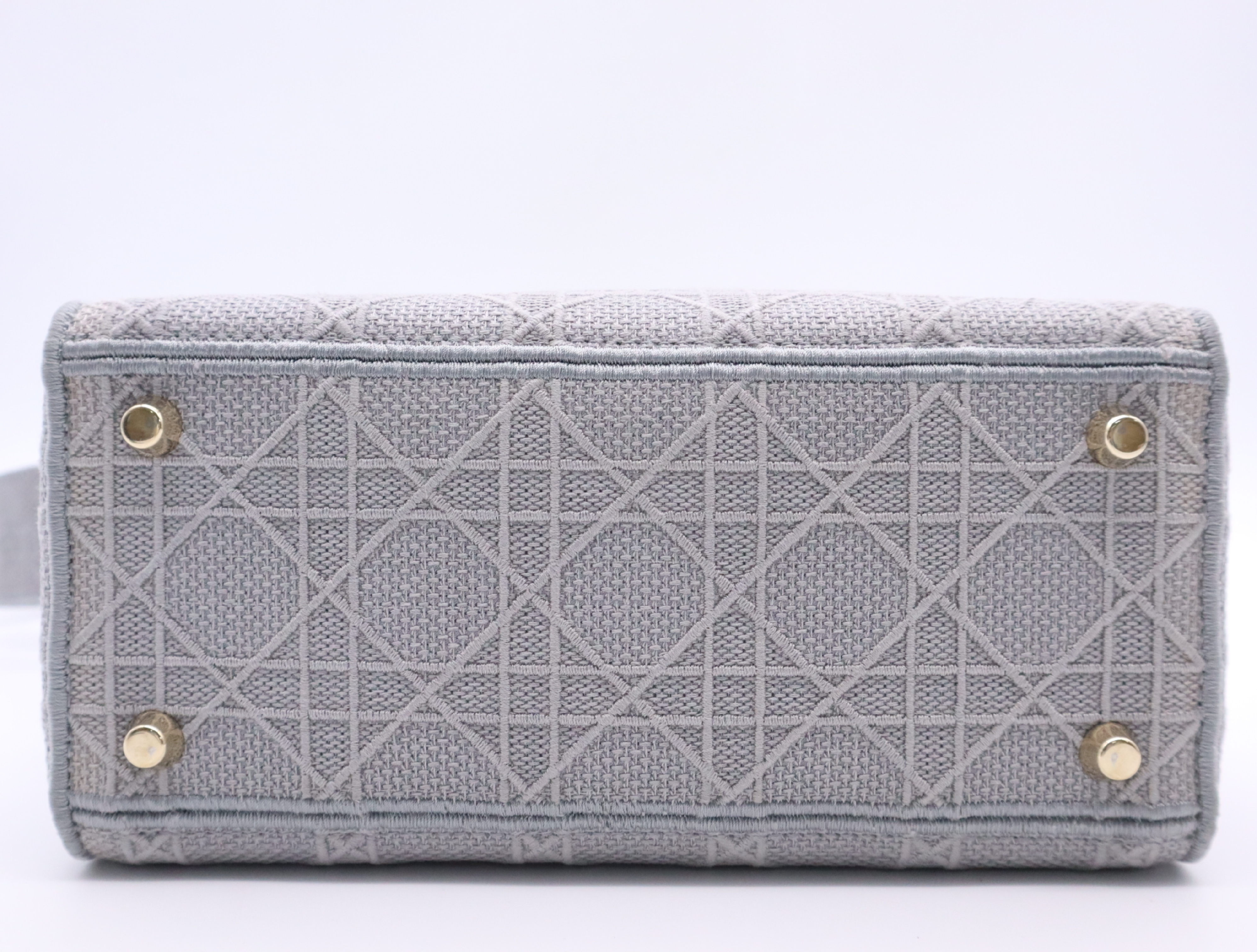 Canvas D-Lite Medium Grey Handbag with Gold Hardware and Shoulder Strap — view 4