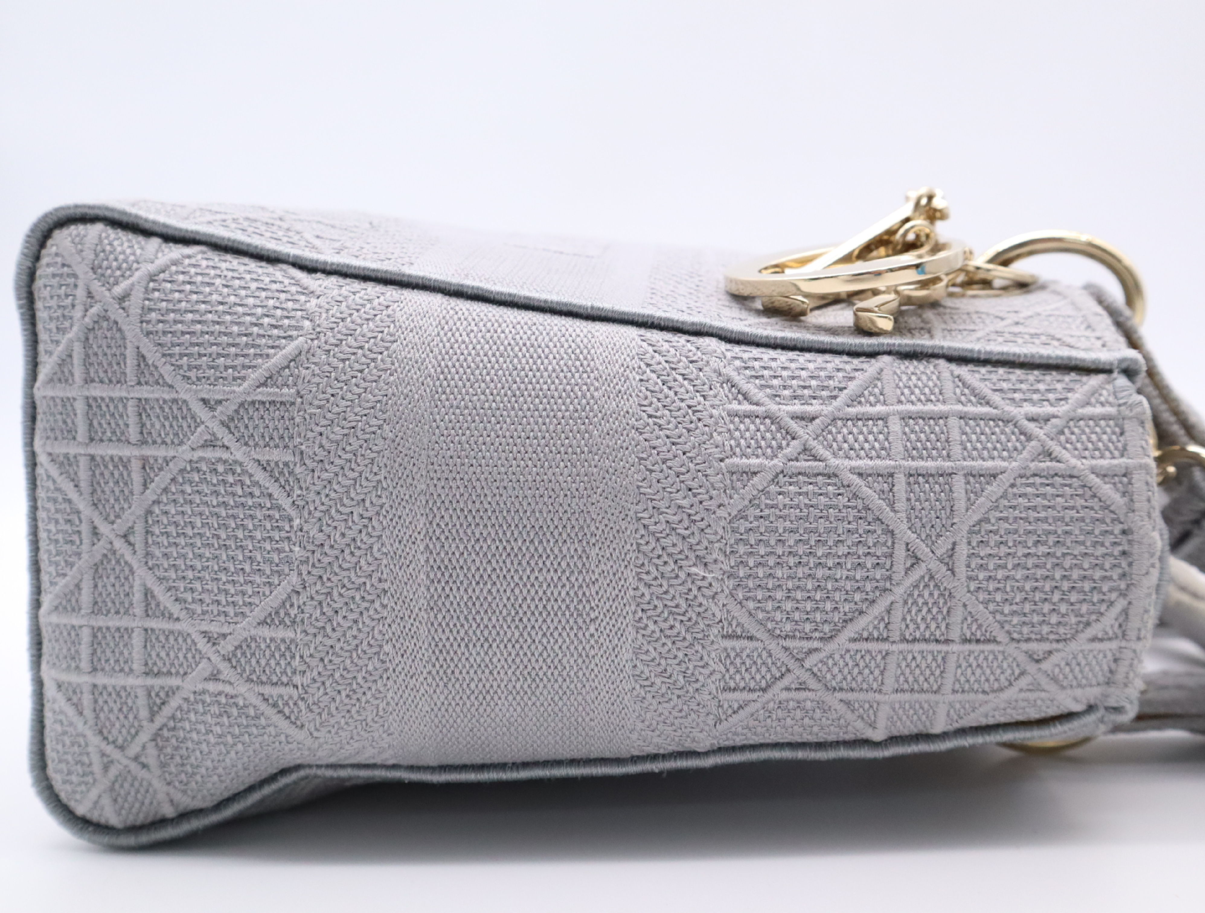 Canvas D-Lite Medium Grey Handbag with Gold Hardware and Shoulder Strap — view 5