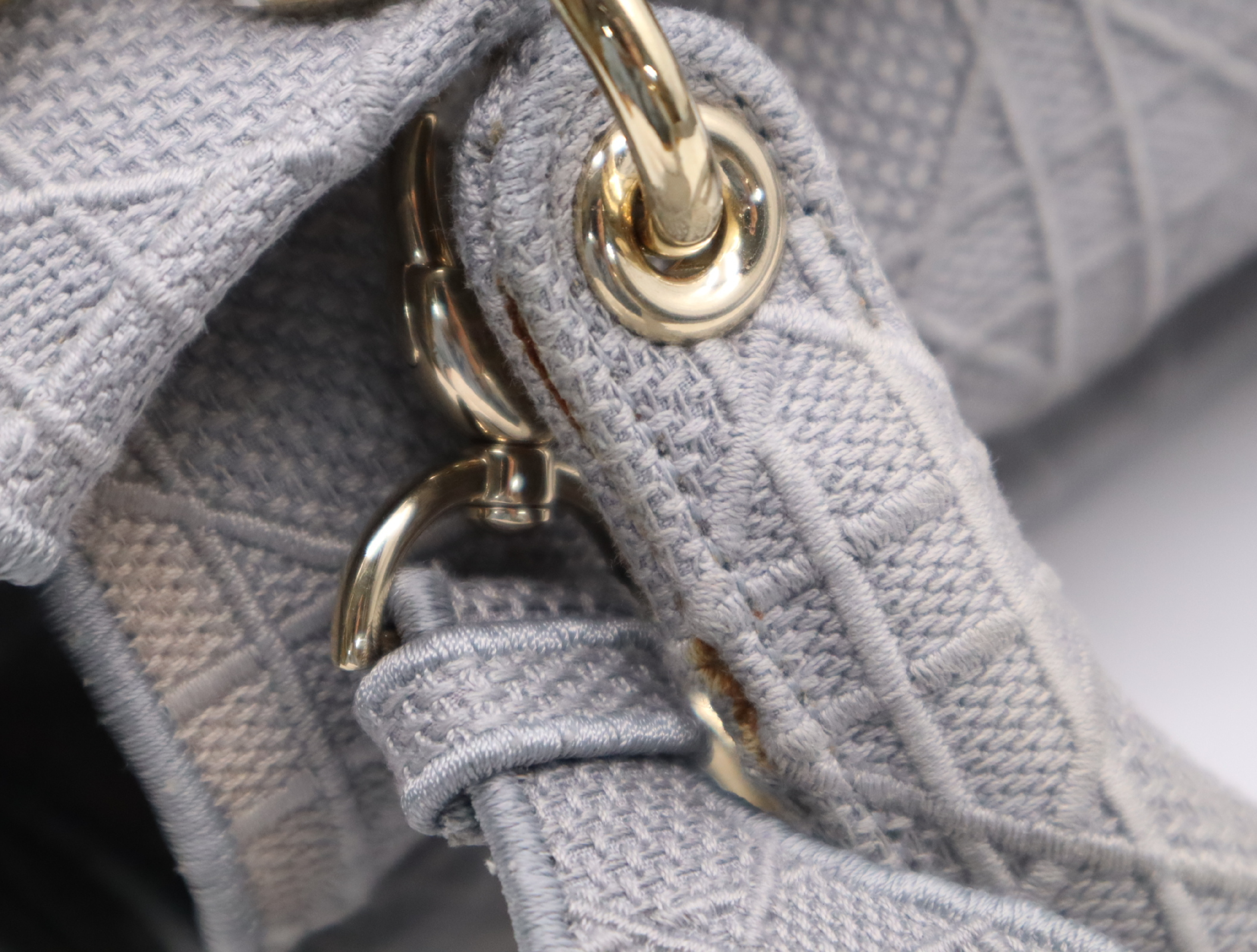 Canvas D-Lite Medium Grey Handbag with Gold Hardware and Shoulder Strap — view 9