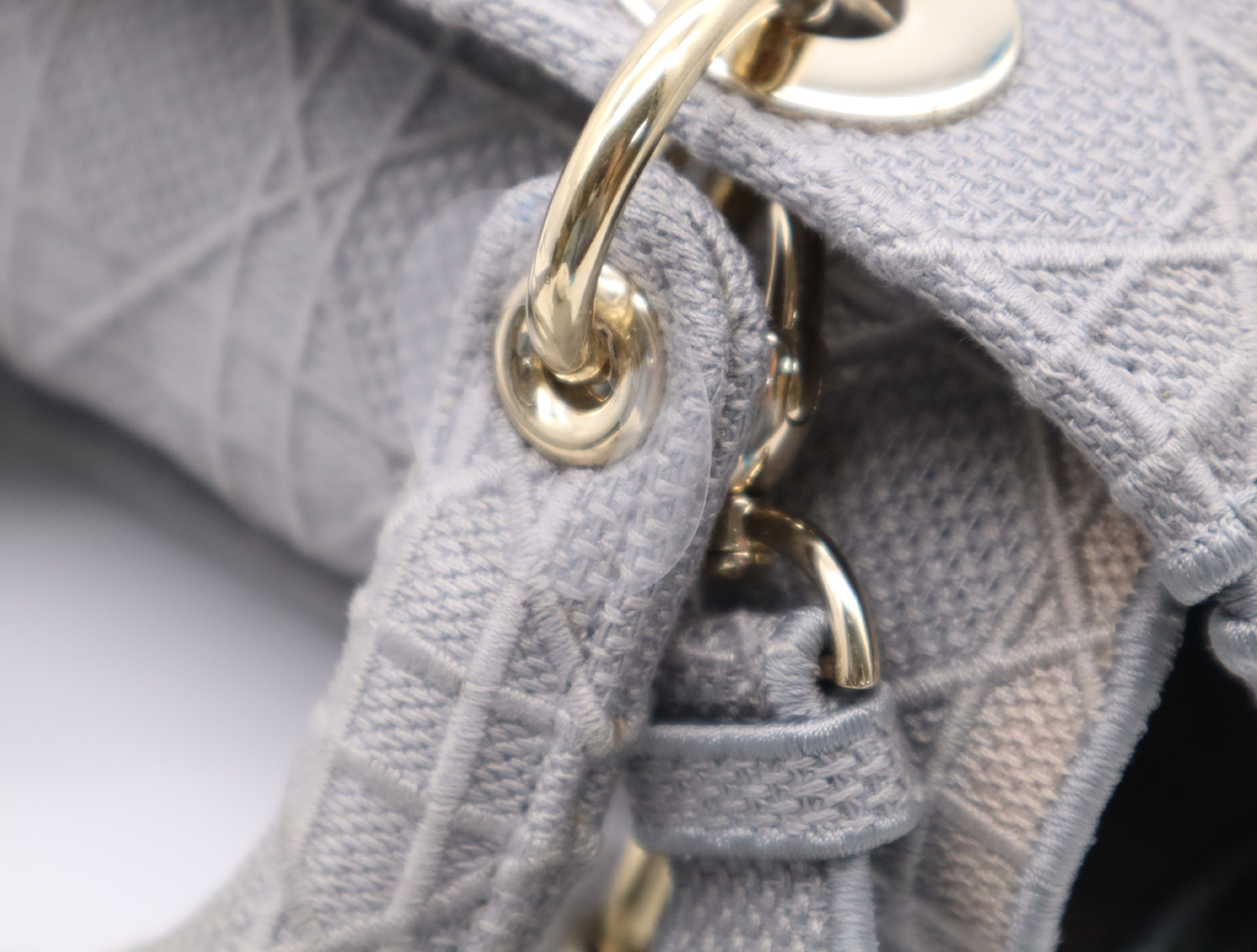 Canvas D-Lite Medium Grey Handbag with Gold Hardware and Shoulder Strap — view 10