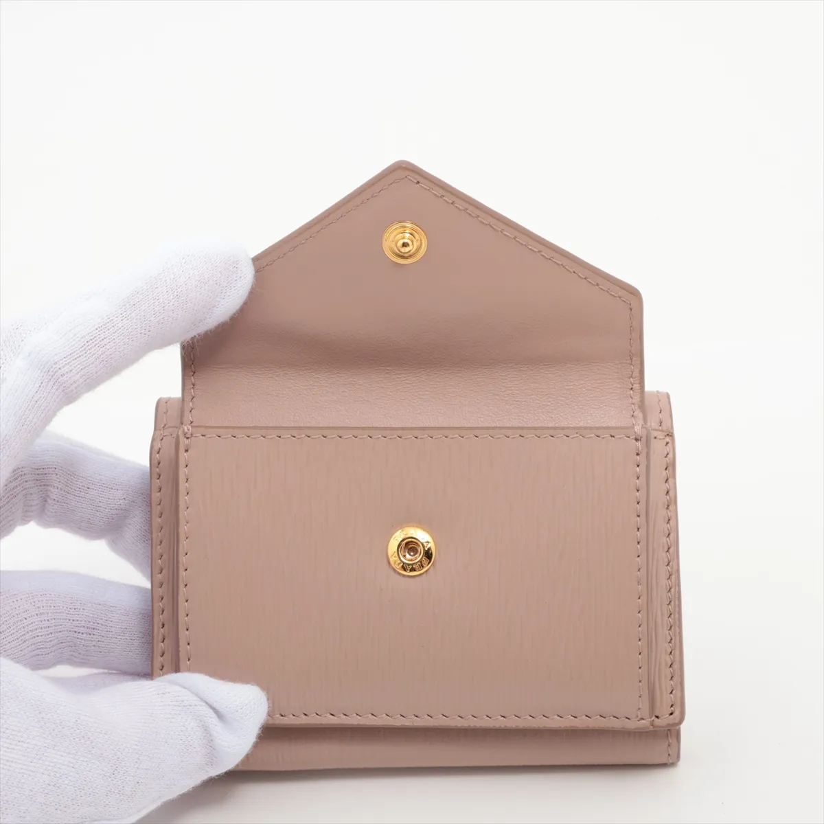 Vitello Move Triangle Logo Leather Compact Wallet Pink — view 3