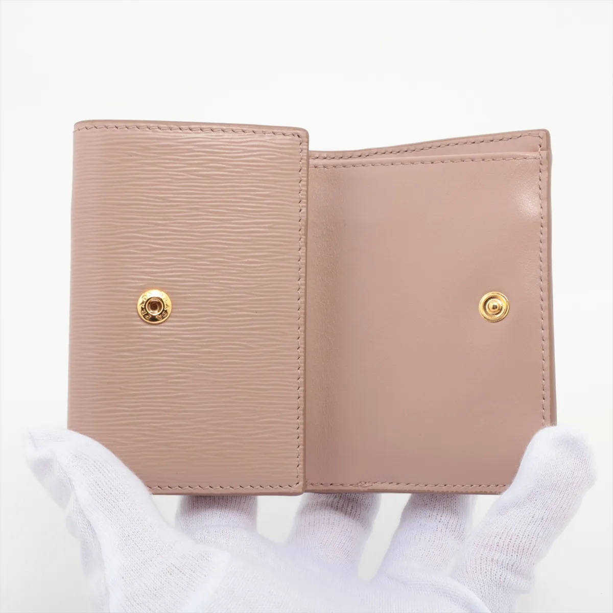 Vitello Move Triangle Logo Leather Compact Wallet Pink — view 4