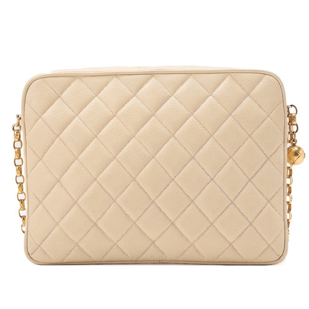 Trasse Caviar Skin Chain Shoulder Bag with Rhinestones, Beige — view 2
