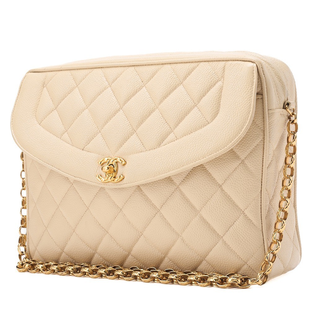 Trasse Caviar Skin Chain Shoulder Bag with Rhinestones, Beige — view 3