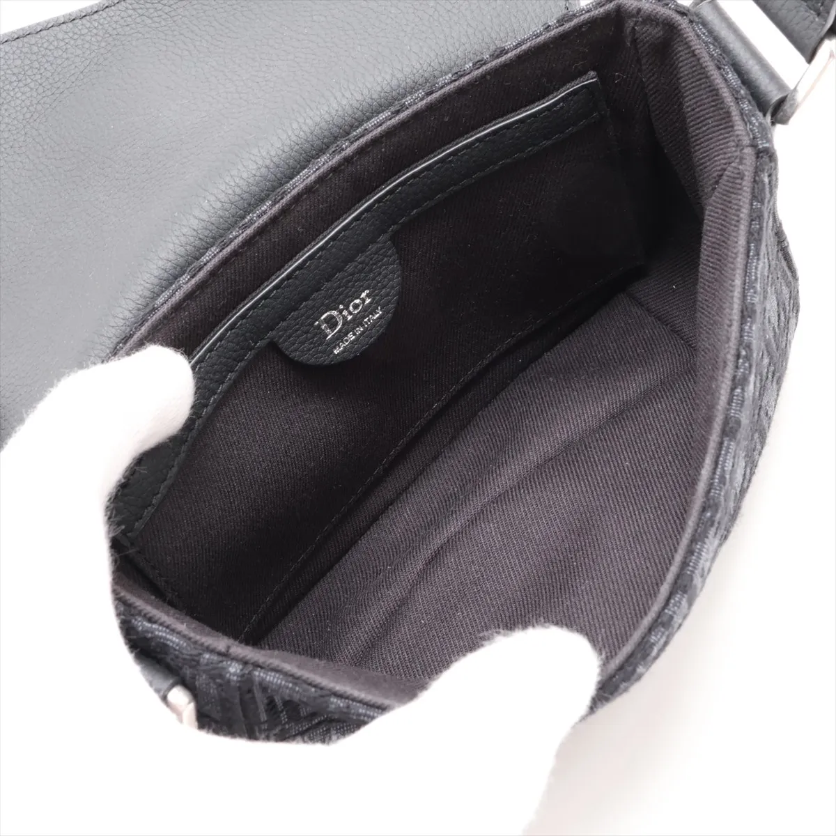 Oblique Saddle Messenger Mini Canvas x Leather Shoulder Bag, Black — view 6