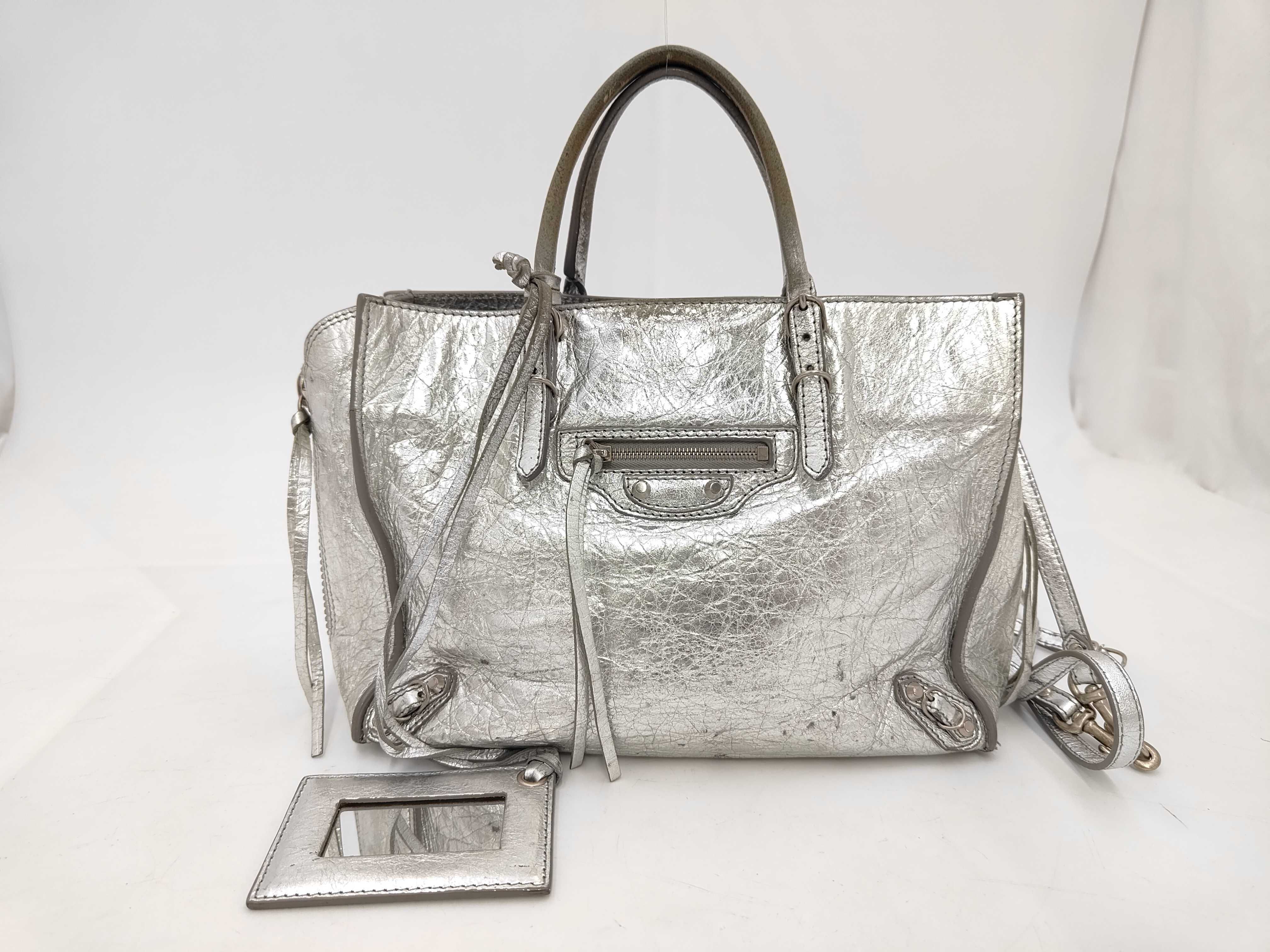 The Paper Mini Leather 2-Way Handbag, Silver, 370926 (Bag)