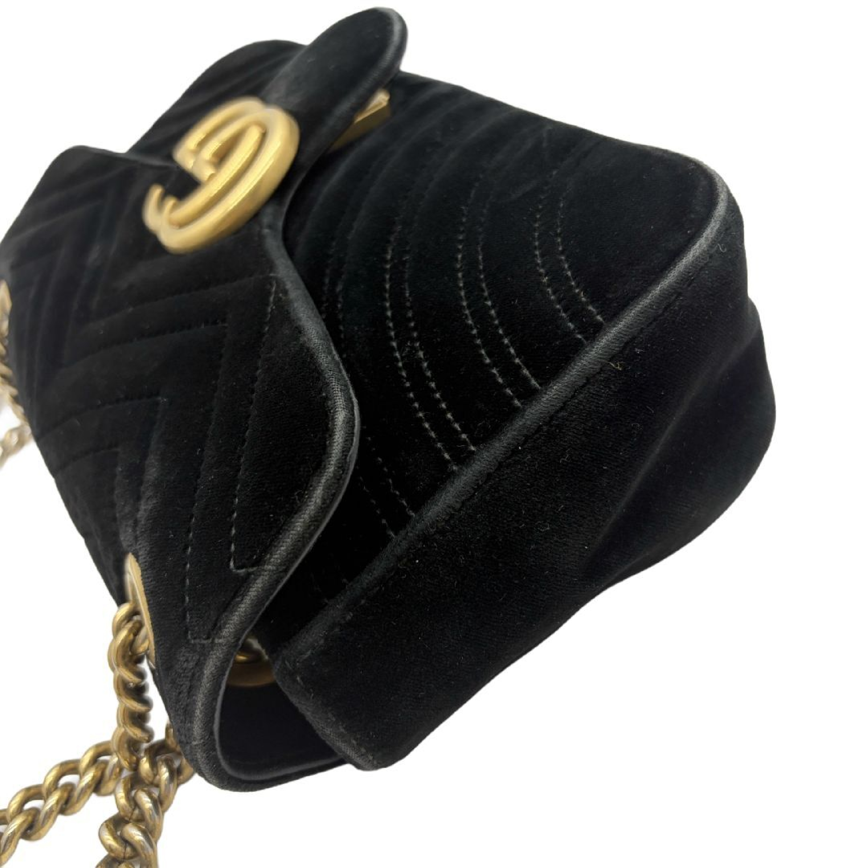 GG Marmont Matelassé Velvet Chain Shoulder Bag, Black, Double G Shoulder Bag — view 2