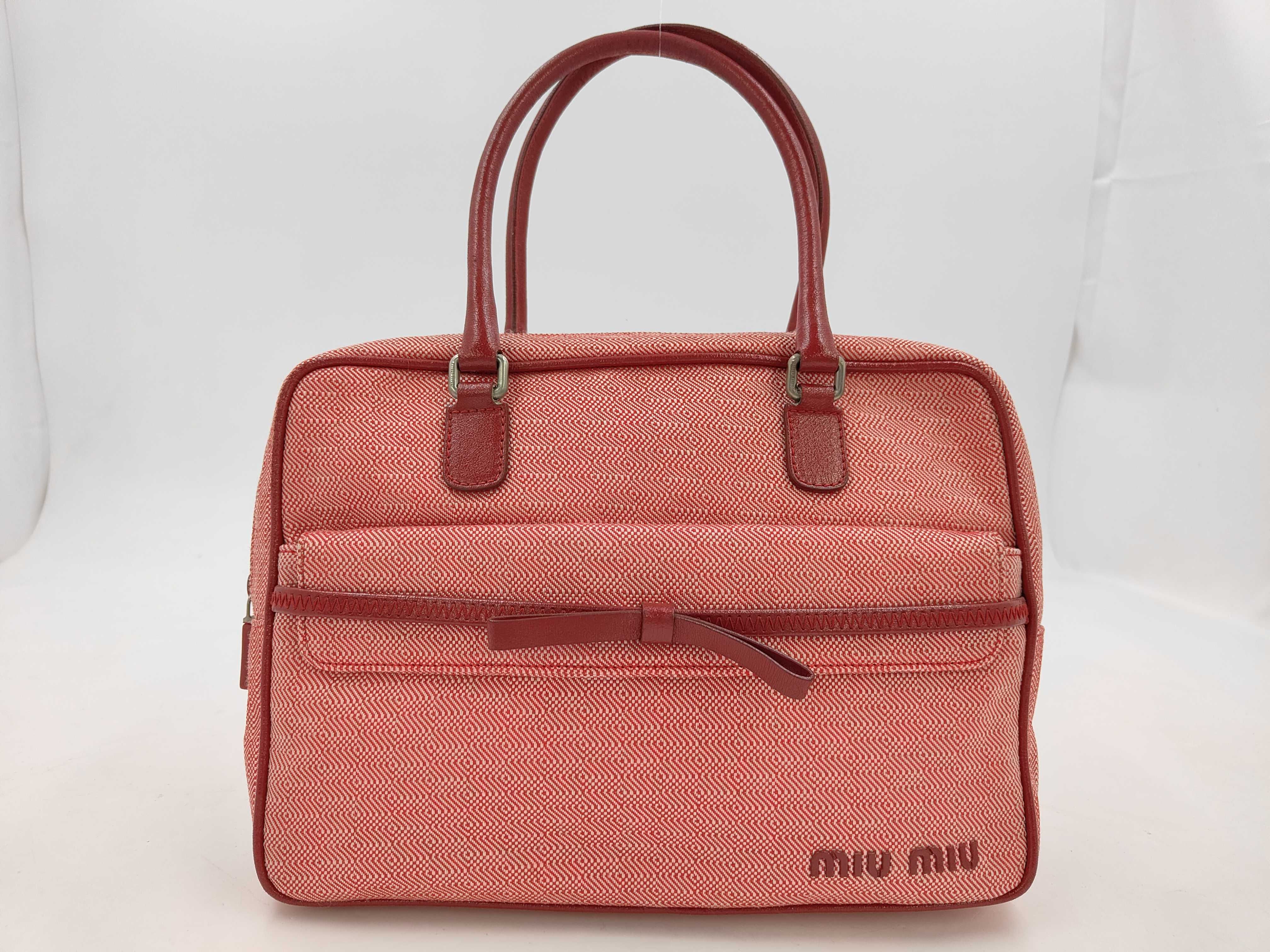 Leather Canvas Mini Boston Bag with Ribbon Tote Bag