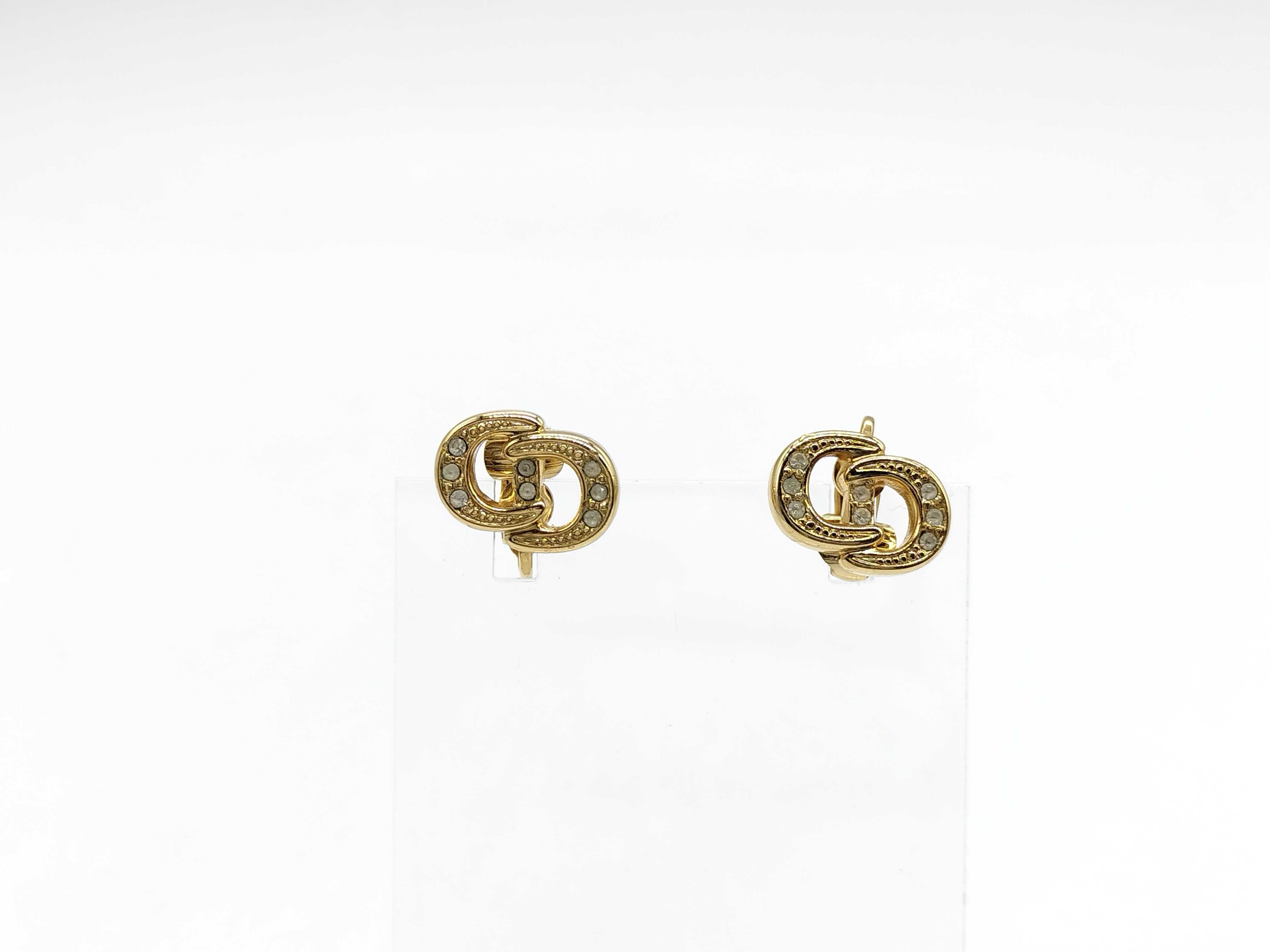 CD Logo Rhinestone Gold Color Earrings