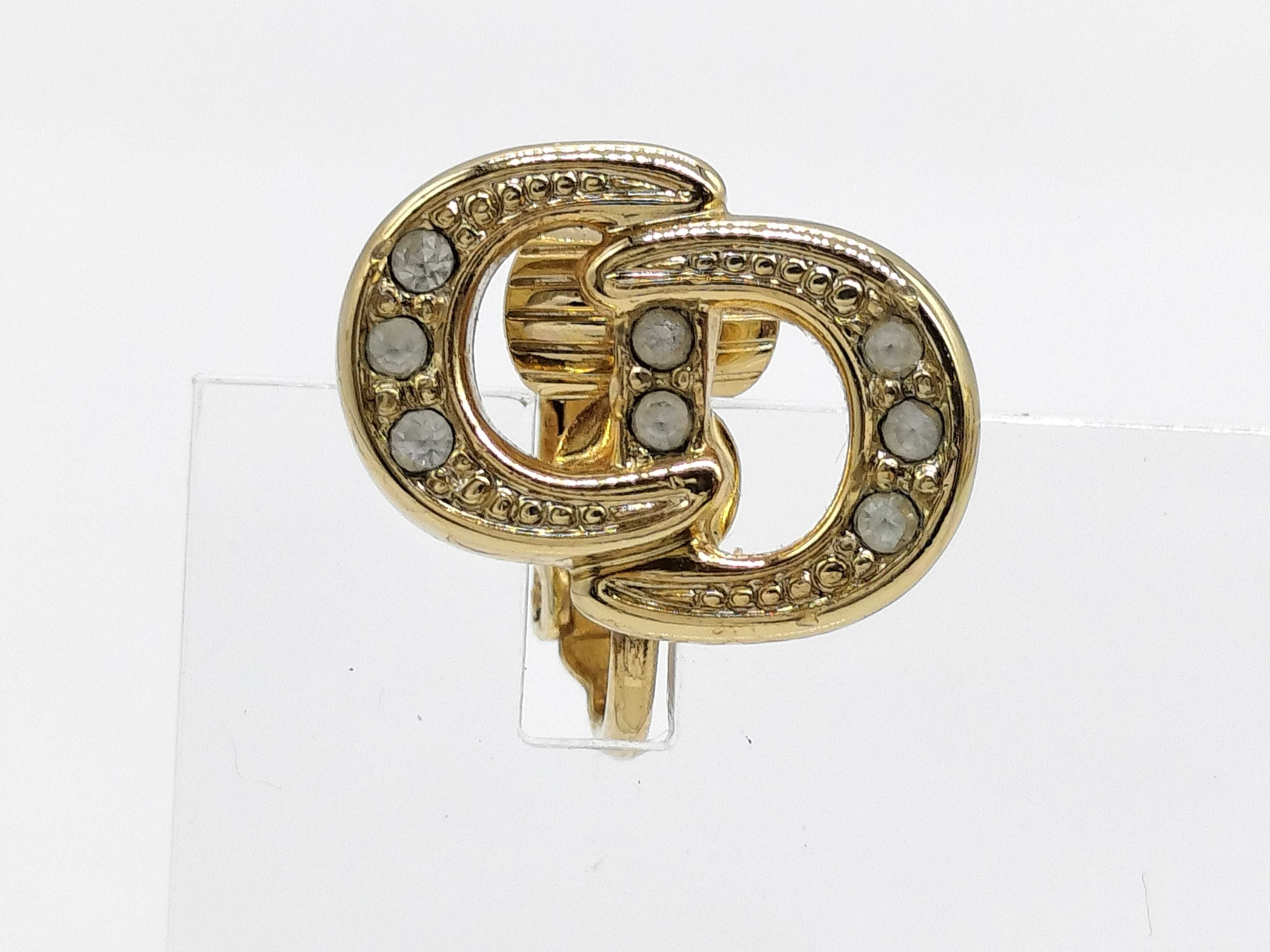 CD Logo Rhinestone Gold Color Earrings — view 2