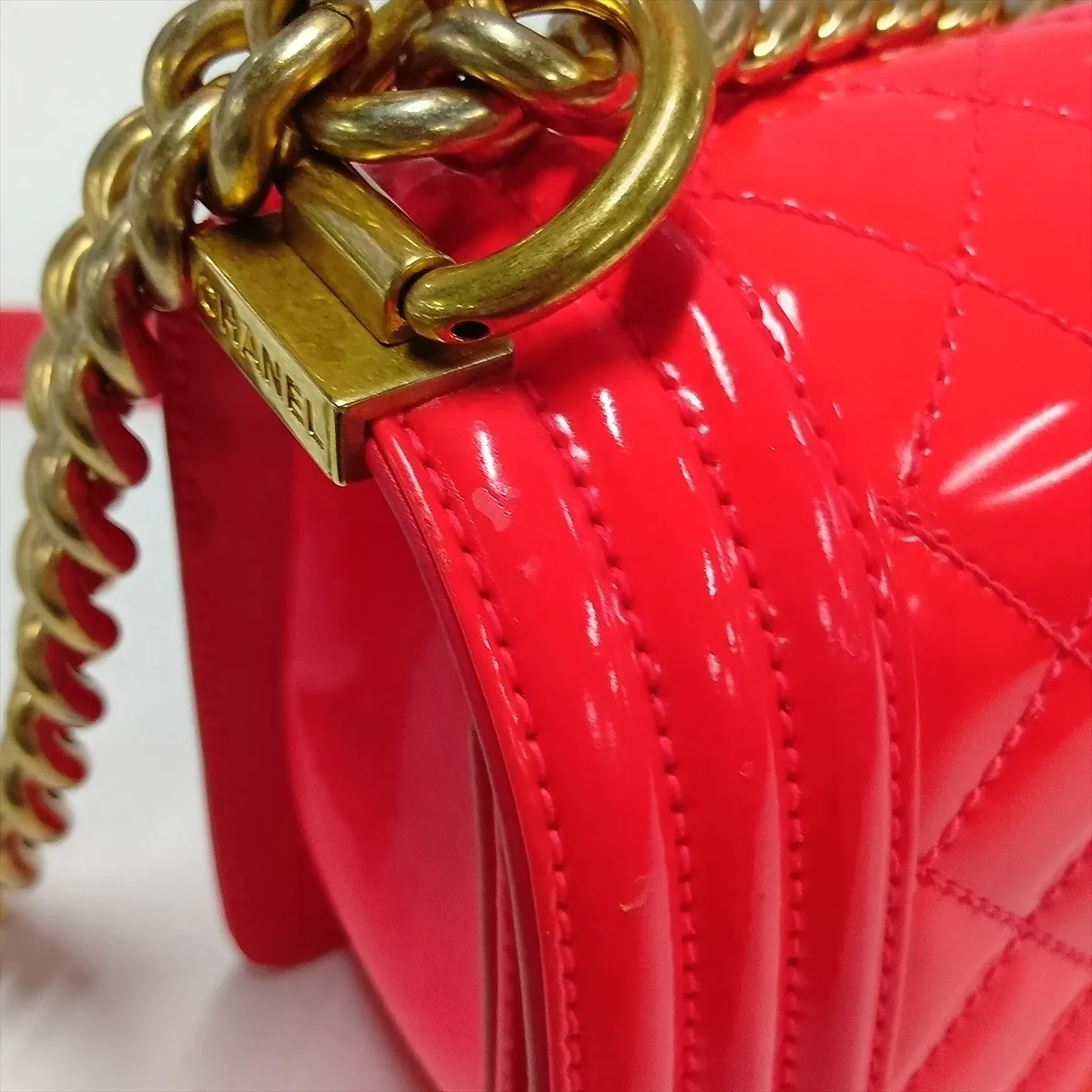 Boy Chanel 20 Small Patent Leather Chain Shoulder Bag, Pink with Gold Hardware, 21957793, Series 21, A67085 — view 11