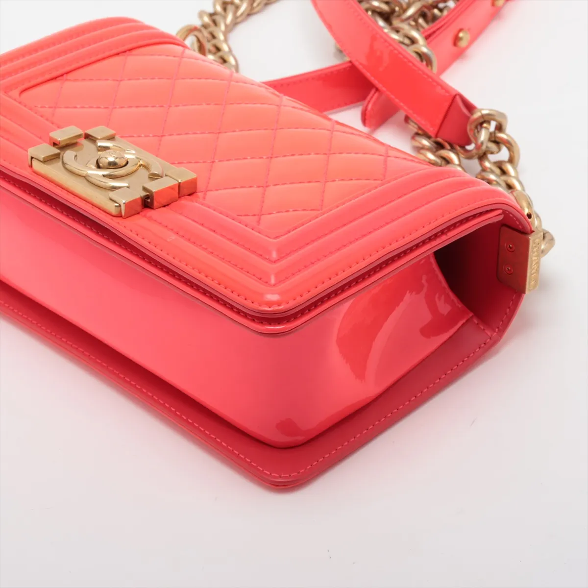 Boy Chanel 20 Small Patent Leather Chain Shoulder Bag, Pink with Gold Hardware, 21957793, Series 21, A67085 — view 3