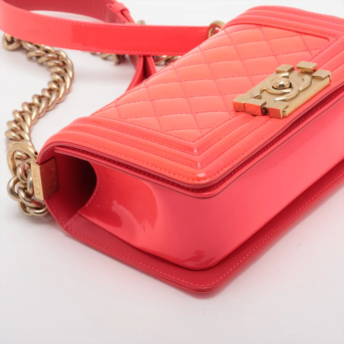 Boy Chanel 20 Small Patent Leather Chain Shoulder Bag, Pink with Gold Hardware, 21957793, Series 21, A67085 — view 4