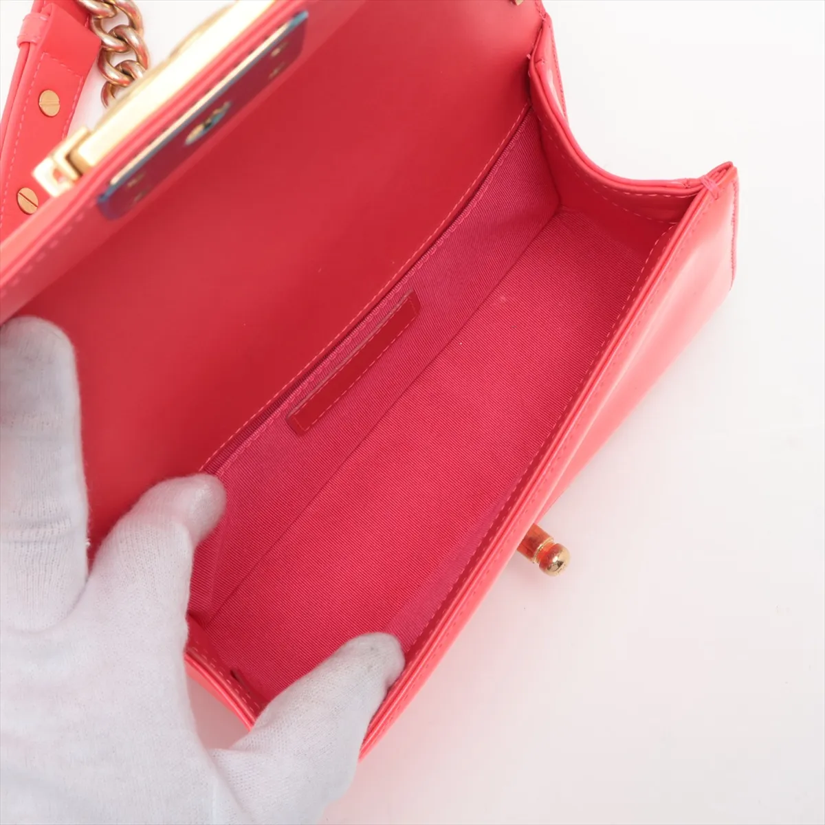 Boy Chanel 20 Small Patent Leather Chain Shoulder Bag, Pink with Gold Hardware, 21957793, Series 21, A67085 — view 7