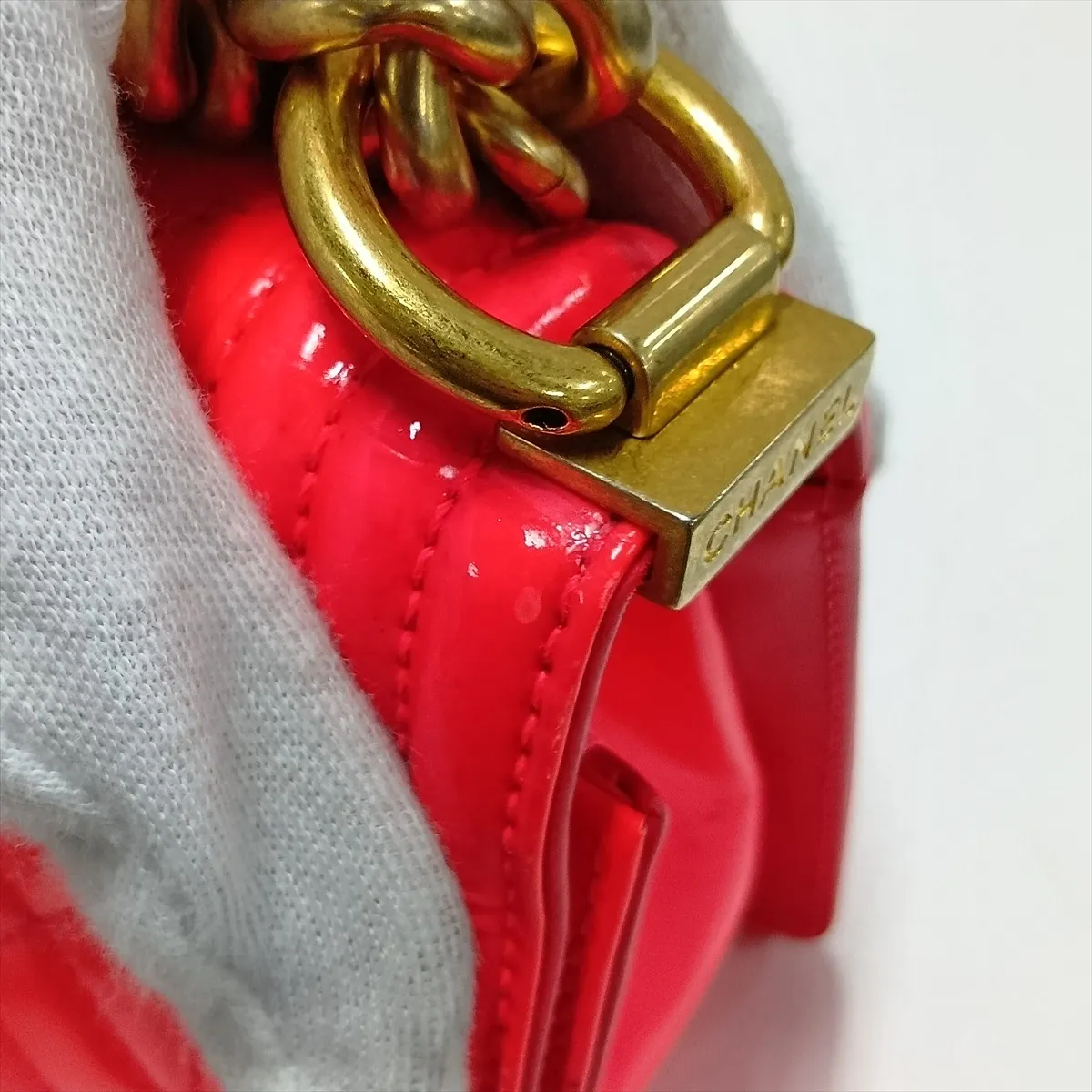 Boy Chanel 20 Small Patent Leather Chain Shoulder Bag, Pink with Gold Hardware, 21957793, Series 21, A67085 — view 10
