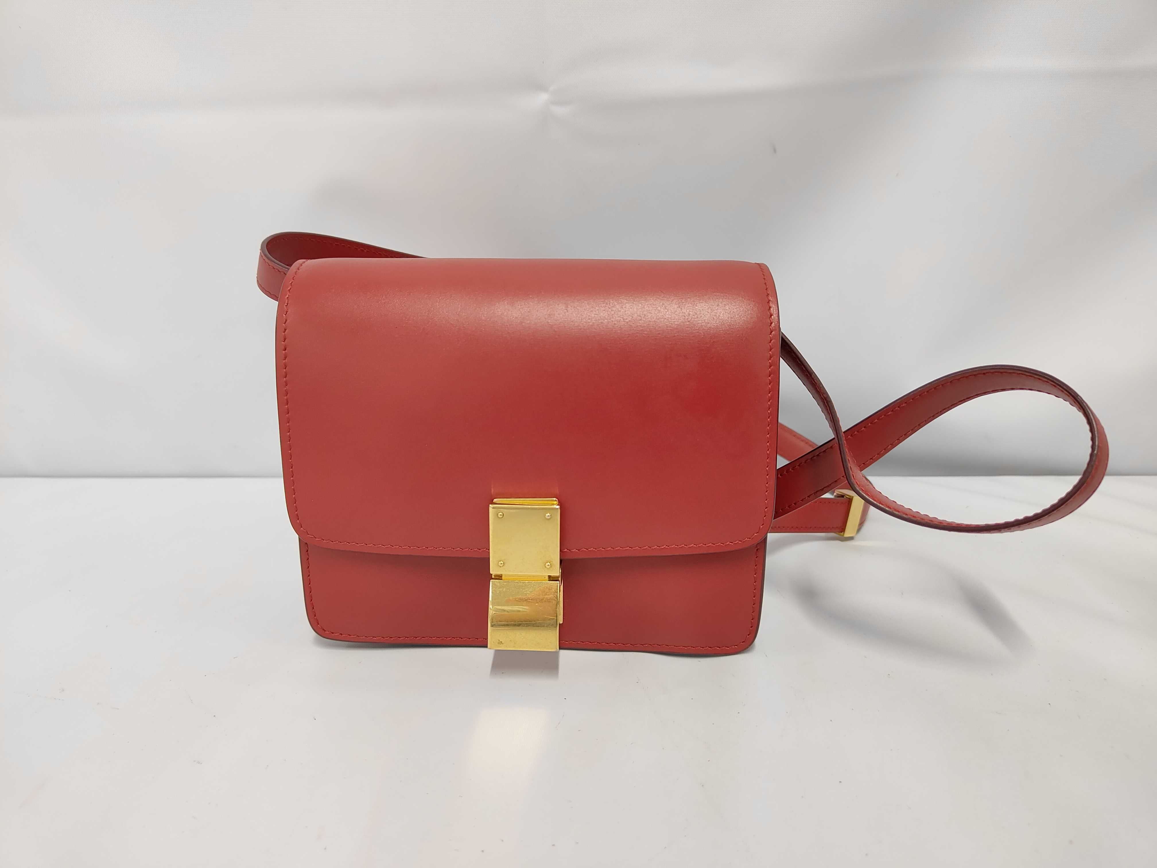 Mini Box Bag, Maroon Calfskin Leather, Gold Hardware — view 2