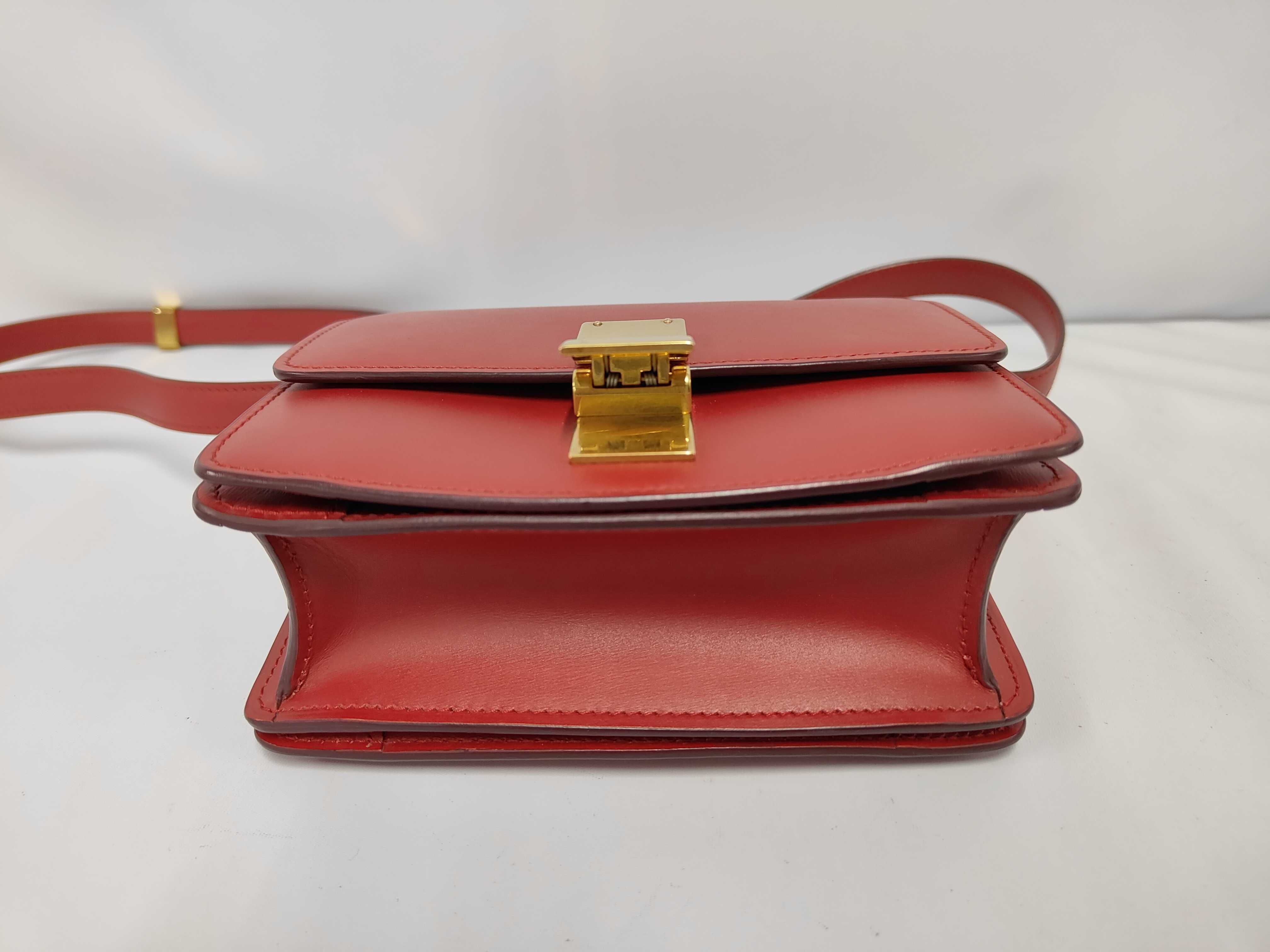 Mini Box Bag, Maroon Calfskin Leather, Gold Hardware — view 4