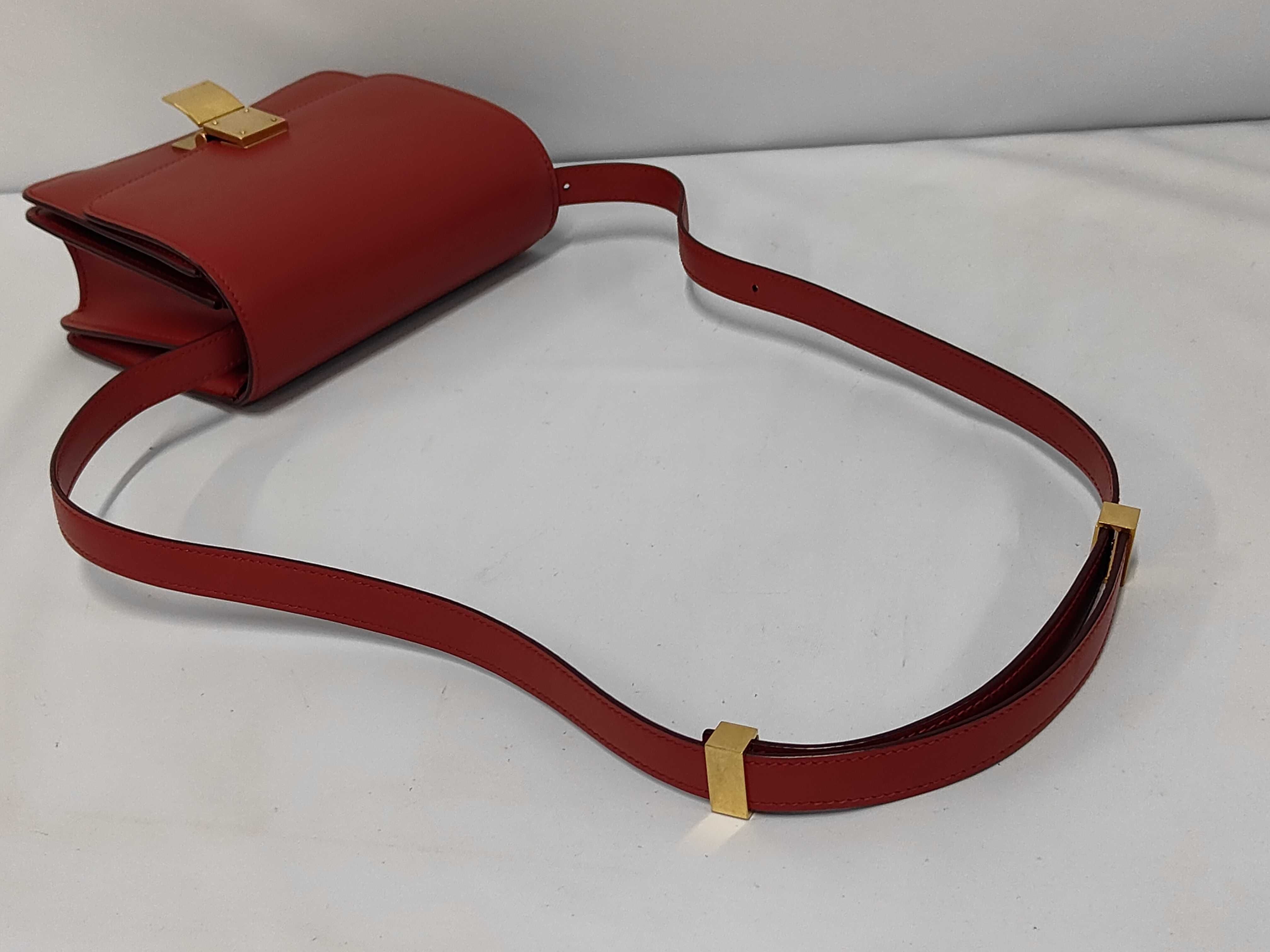 Mini Box Bag, Maroon Calfskin Leather, Gold Hardware — view 6