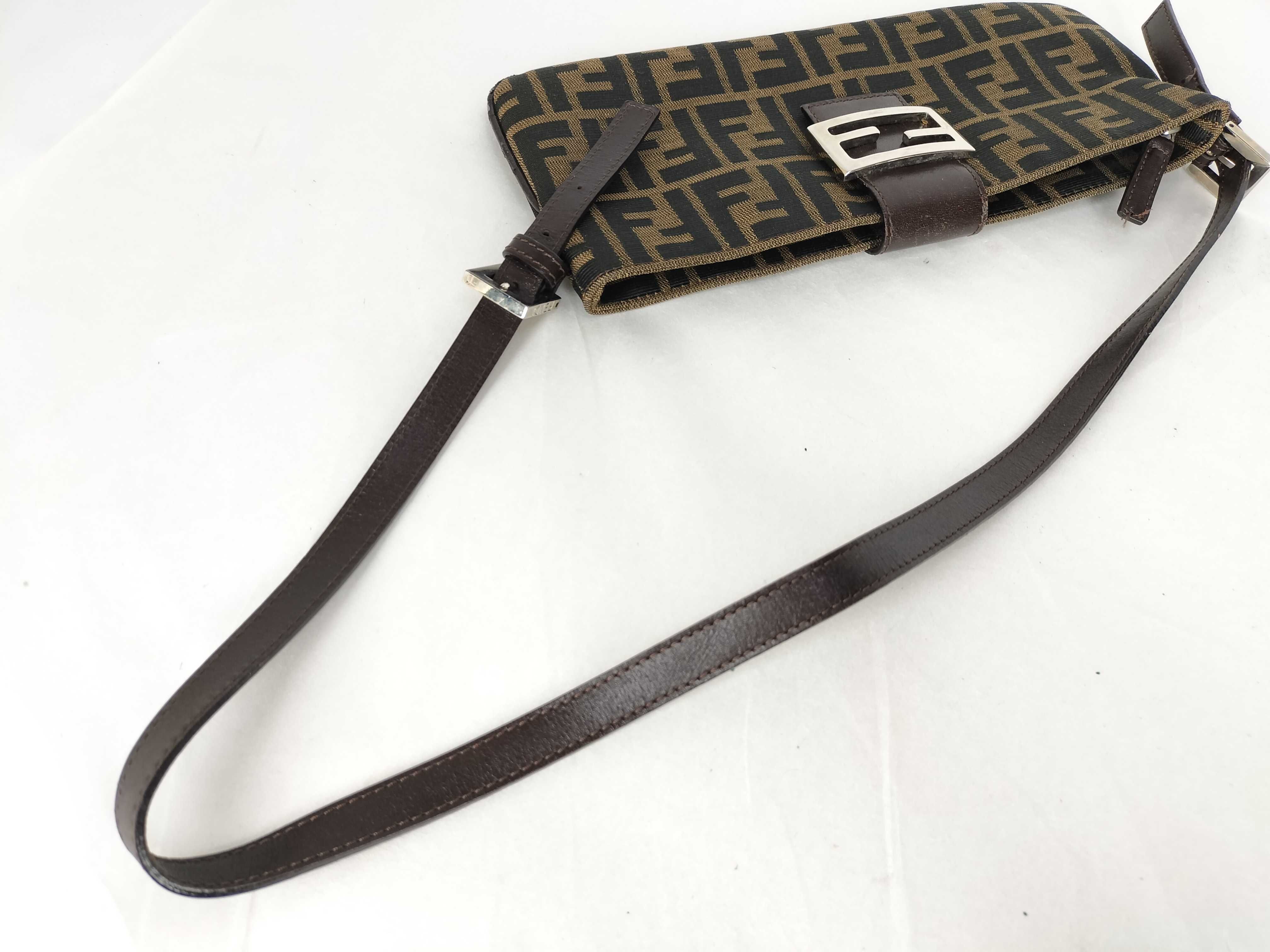 Zucca pattern shoulder bag, canvas and leather, brown. — view 3