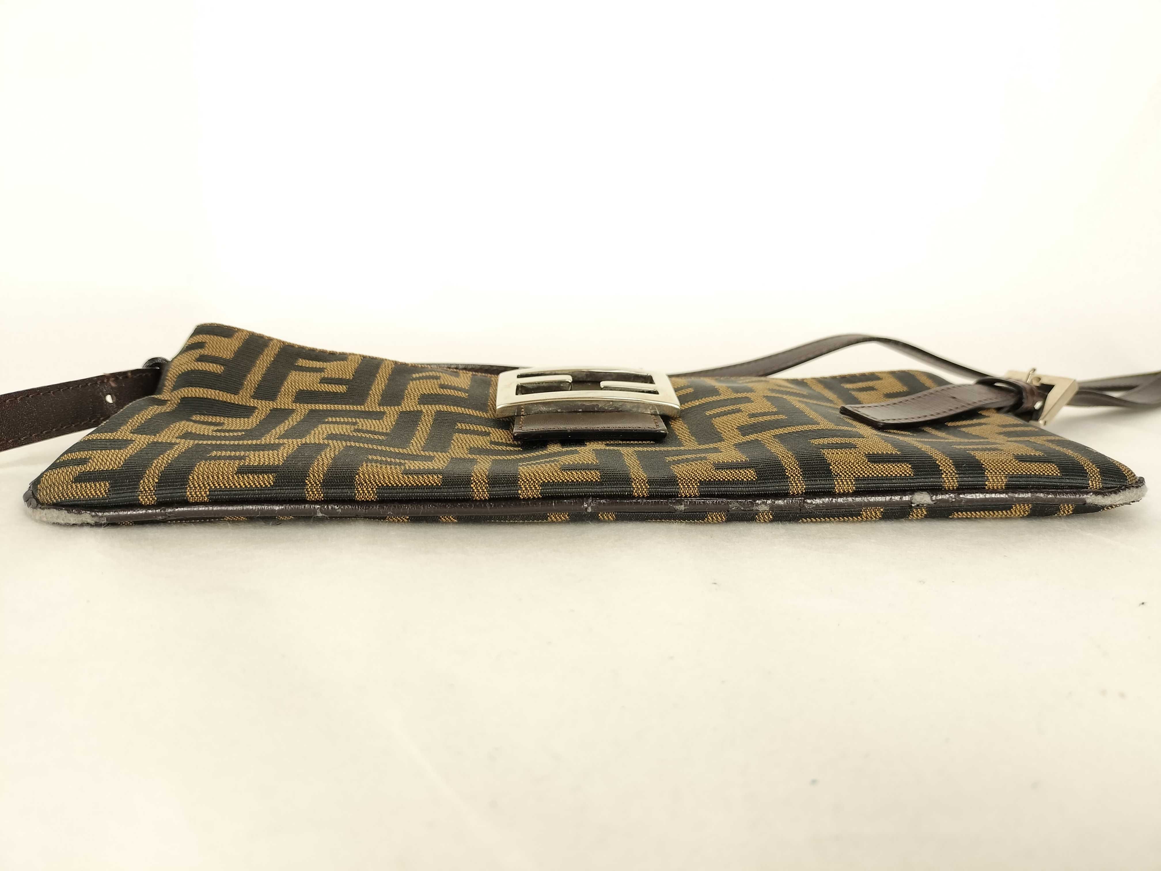 Zucca pattern shoulder bag, canvas and leather, brown. — view 8