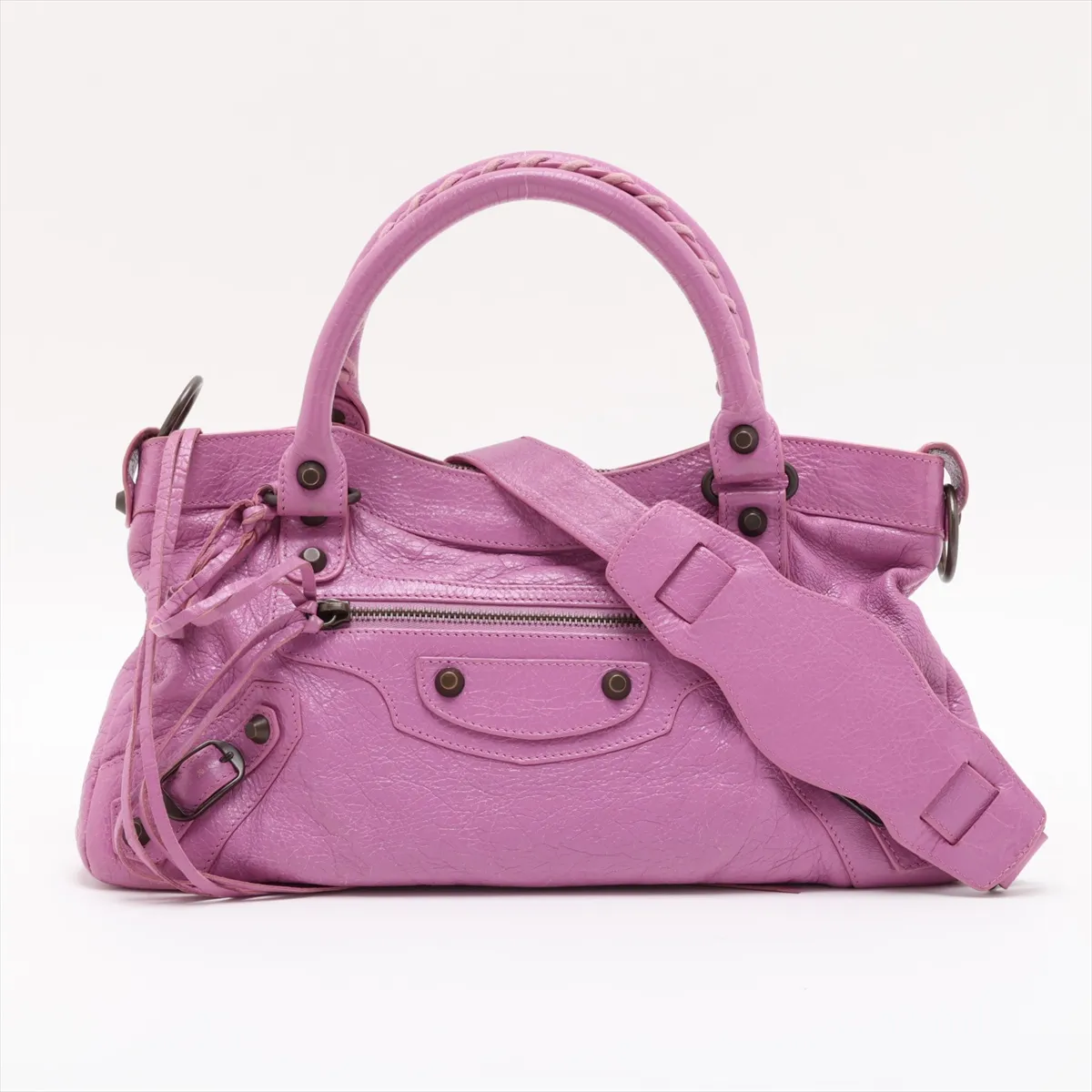 The First 103208 Leather 2-Way Handbag, Purple, with Mirror