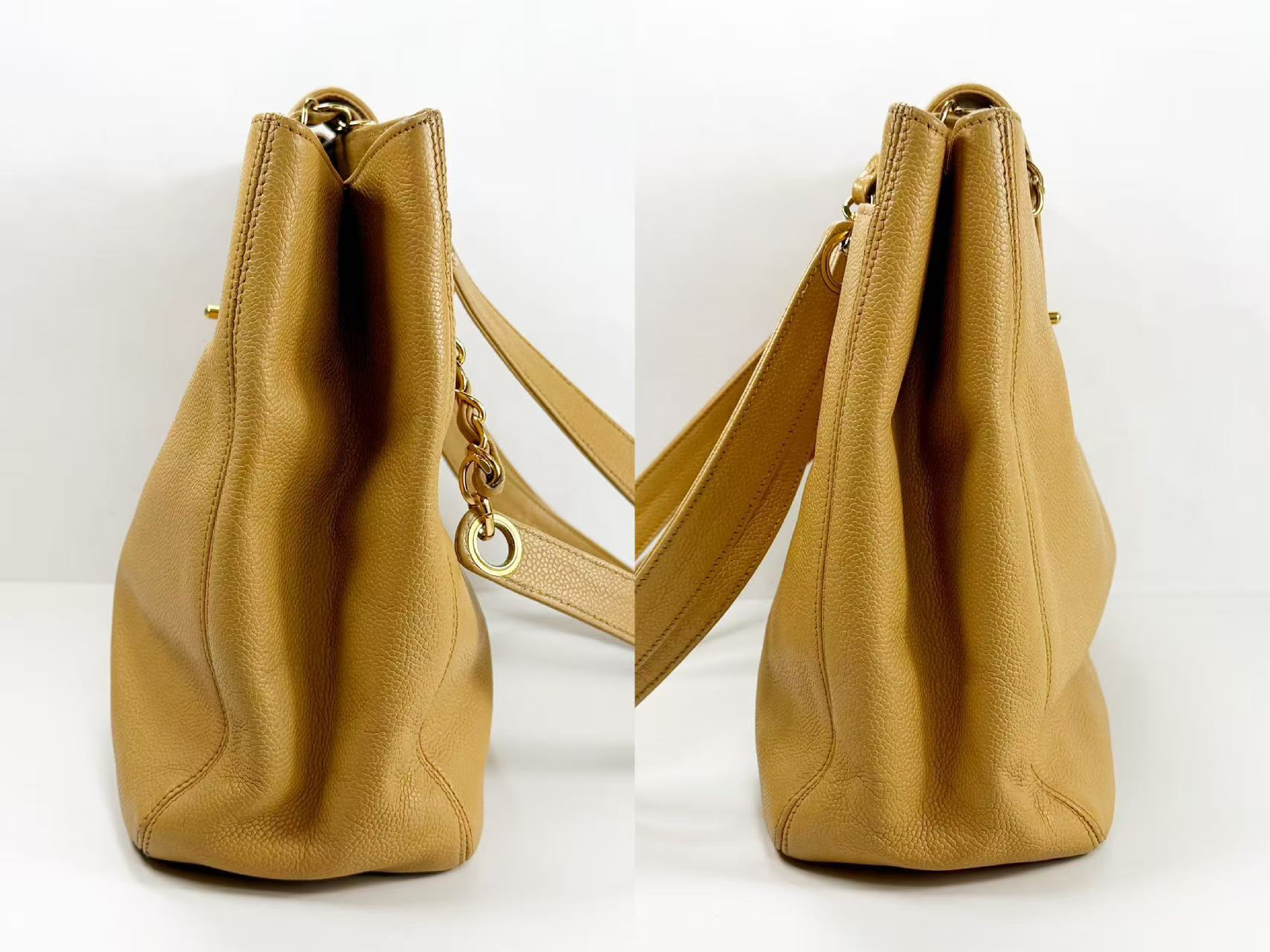 Caviar Skin Beige Matelassé Tanlock Tote Bag, W34/H25/D12cm (approx.), serial number 4, with gold hardware, chain tote bag. Includes strap and seal. — view 12