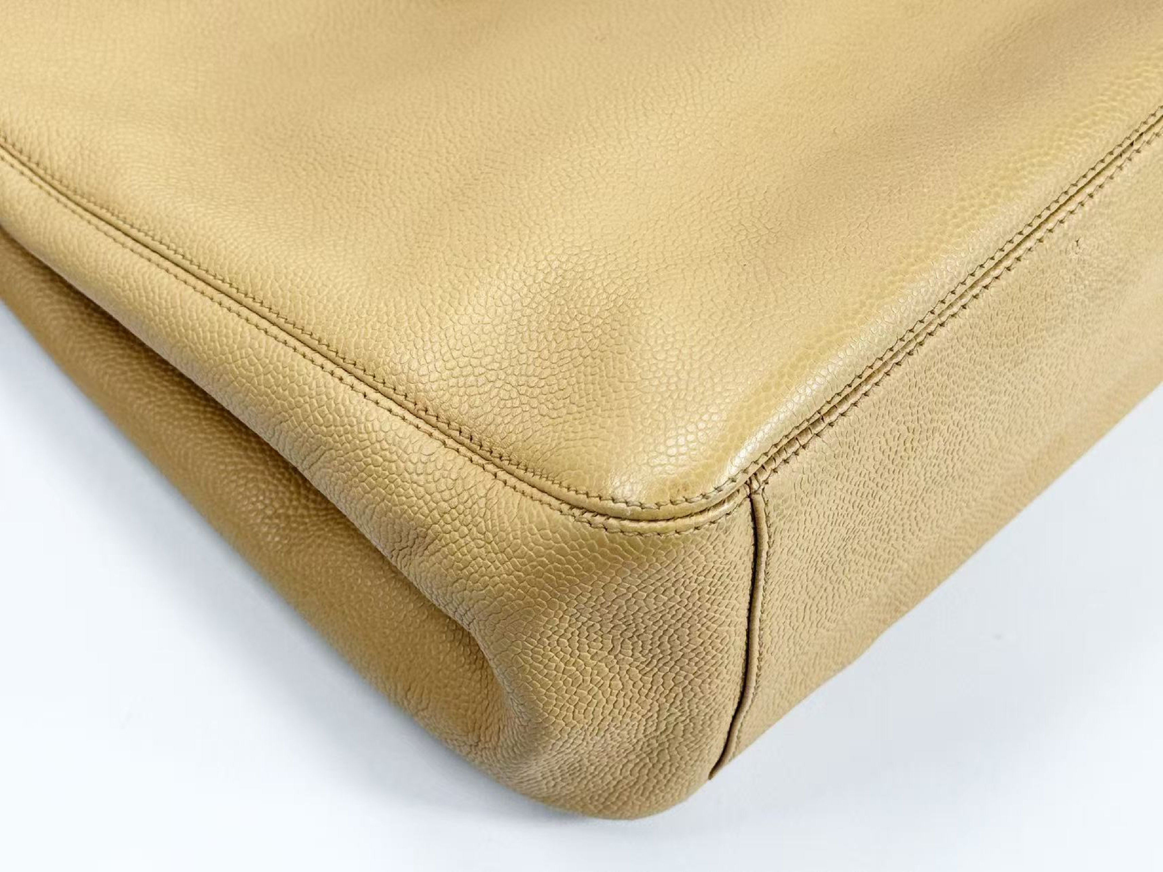 Caviar Skin Beige Matelassé Tanlock Tote Bag, W34/H25/D12cm (approx.), serial number 4, with gold hardware, chain tote bag. Includes strap and seal. — view 9