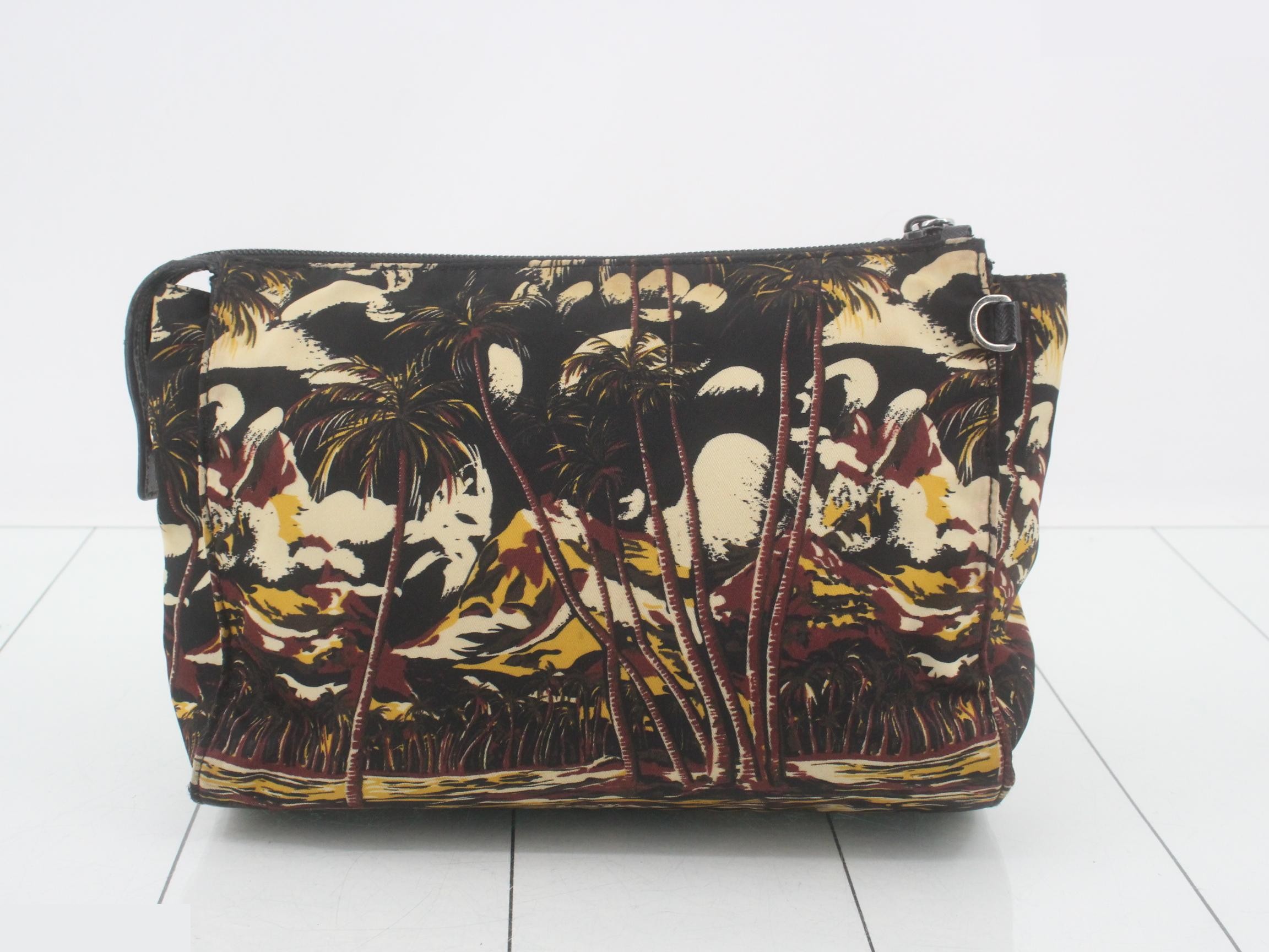 dark aloha print clutch bag, nylon, with strap. — view 2