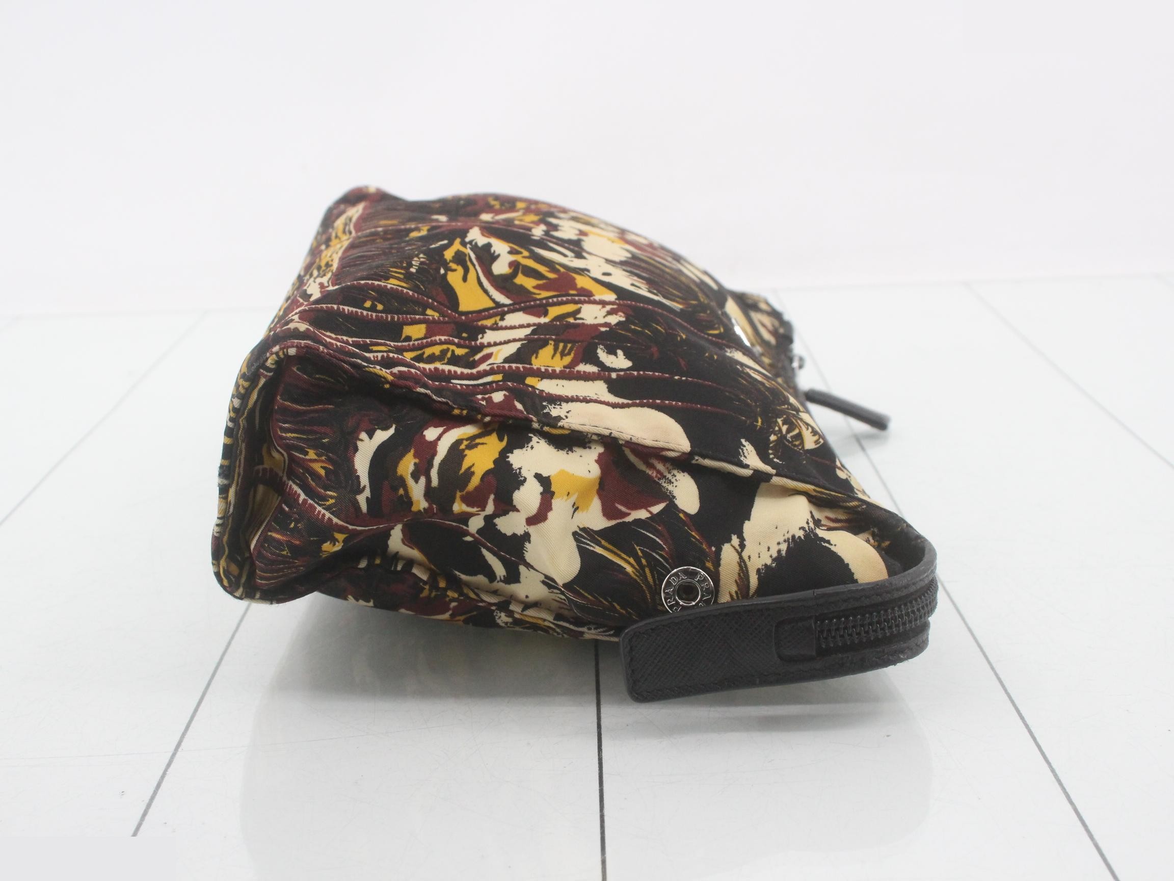 dark aloha print clutch bag, nylon, with strap. — view 3